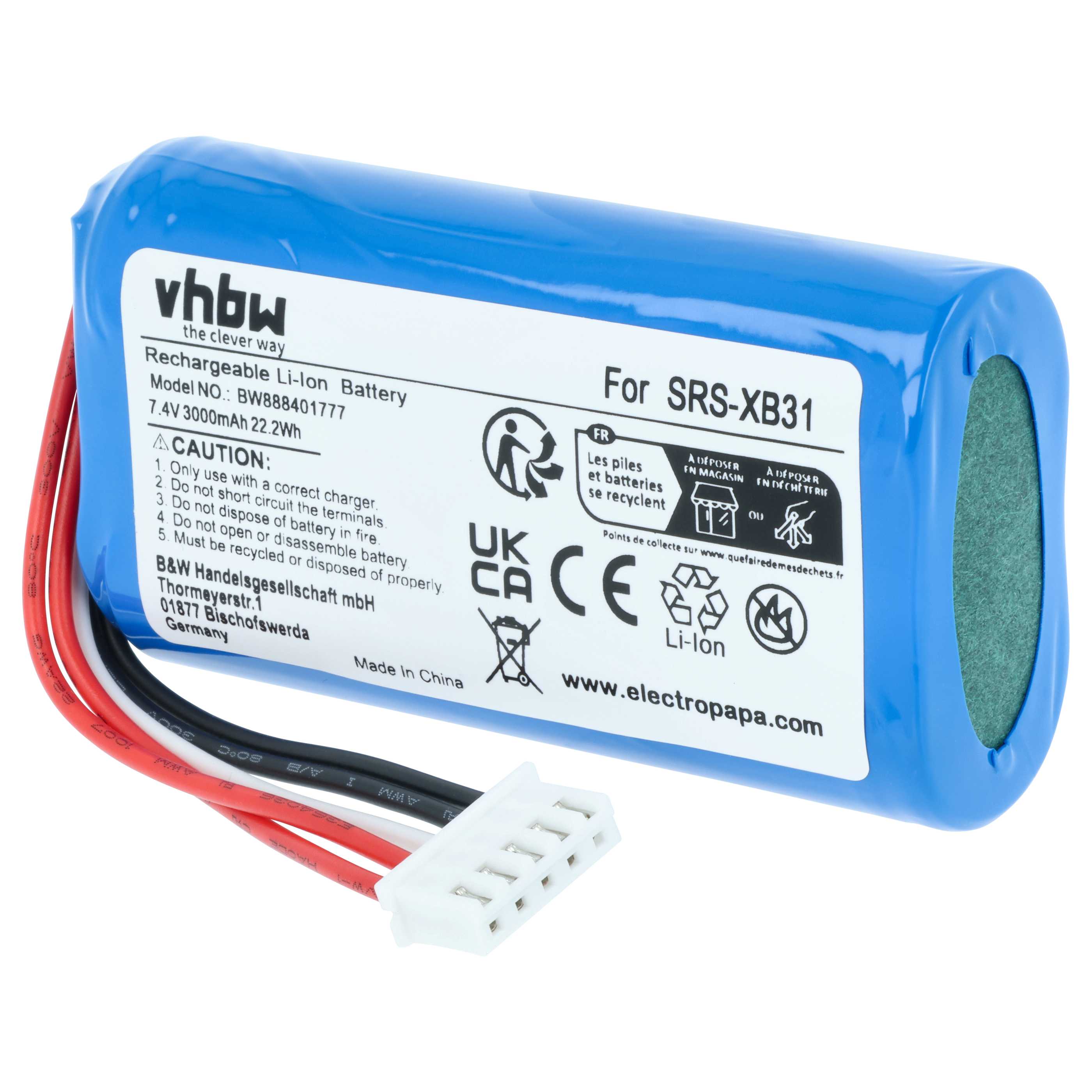 Batteria sostituisce Sony ID1057, IAJ002NA, ST-06 per altoparlanti - 3000mAh 7,4V Li-Ion