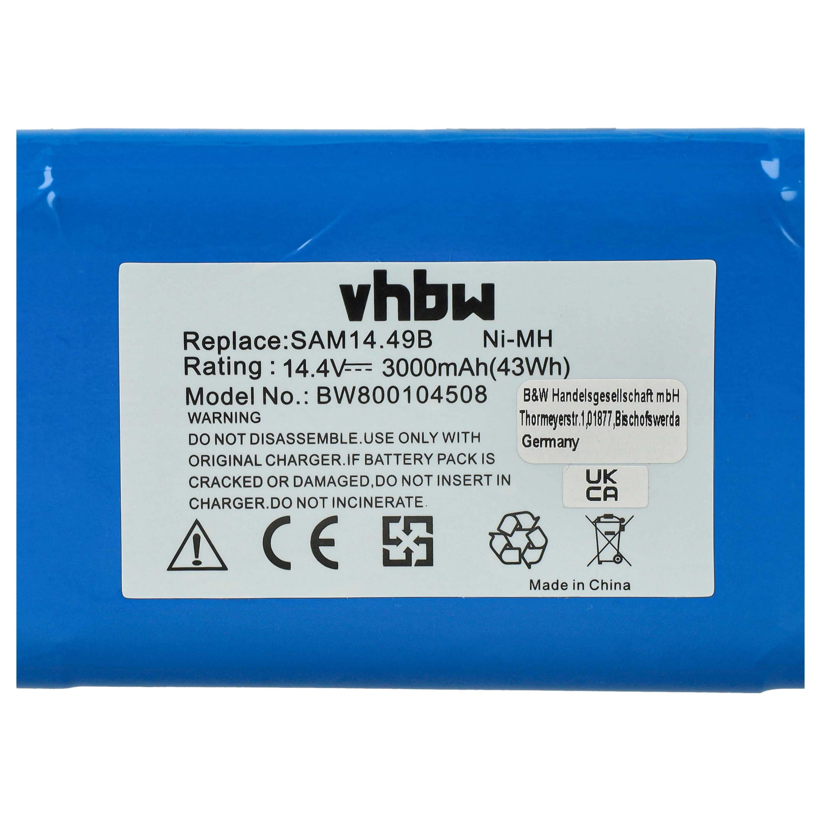 Battery replaces Samsung SAM14.49B for Samsung 3000mAh, 14.4V, NiMH