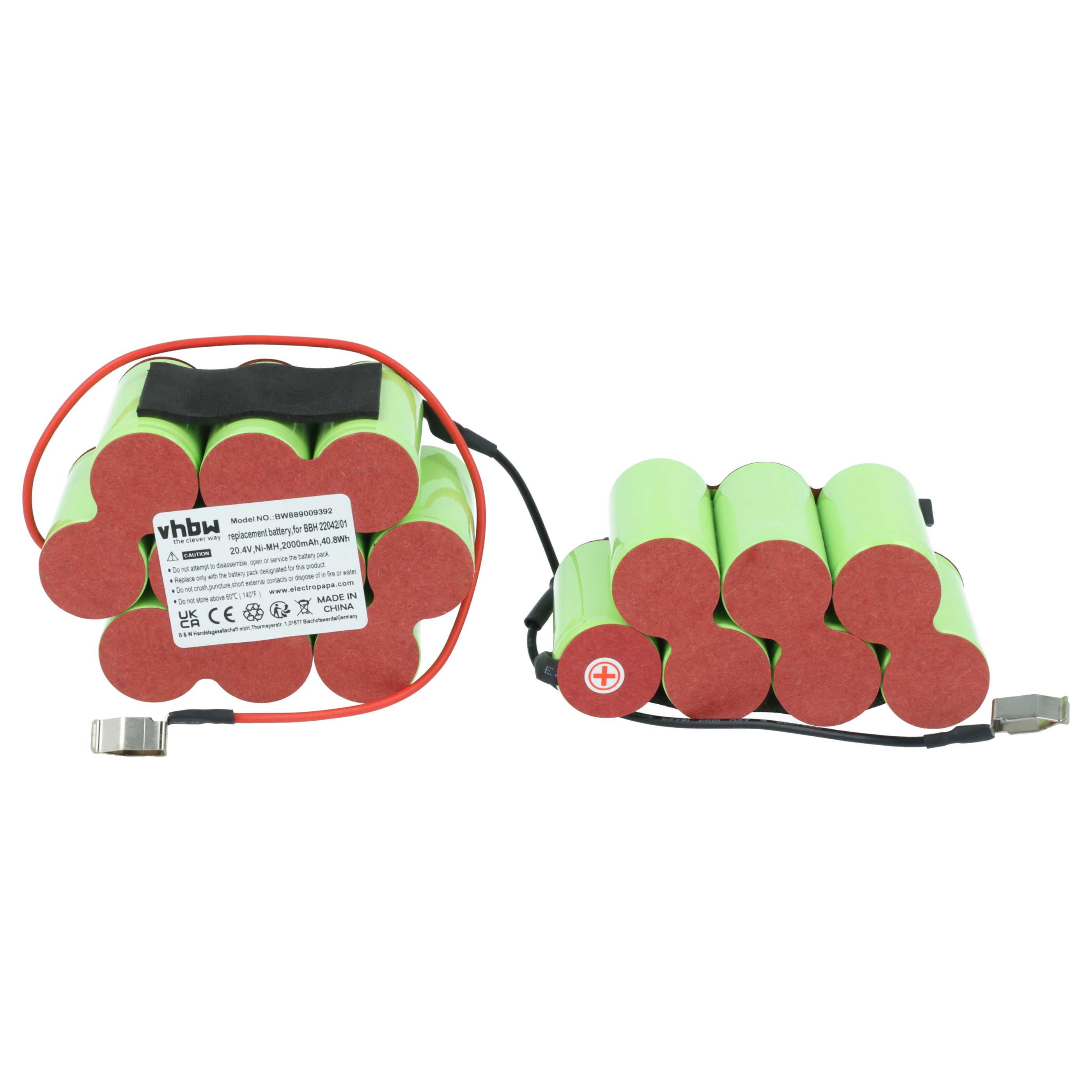 Akku für Staubsauger wie Bosch BBBH 22042, BBH 22042/01, ersetzt 11008882, Ni-MH, 20.4 V, 2000 mAh