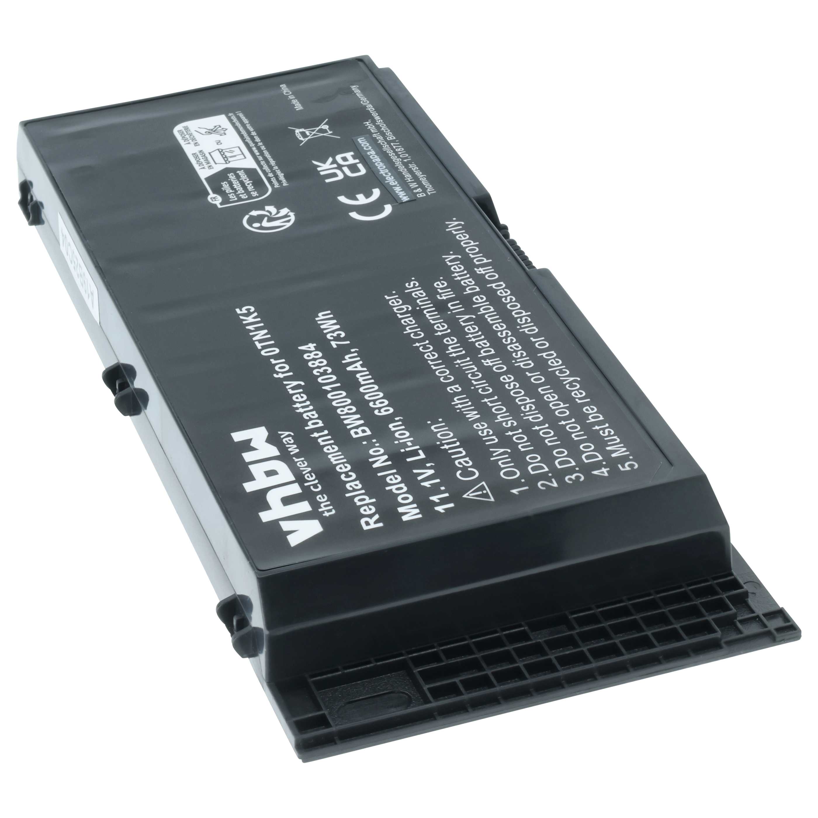 Batteria sostituisce Dell 0JHYP2, 0FVWT4, 0R7PND, 0PG6RC, 0RY6WH per notebook - 6600mAh 11,1V Li-Ion nero