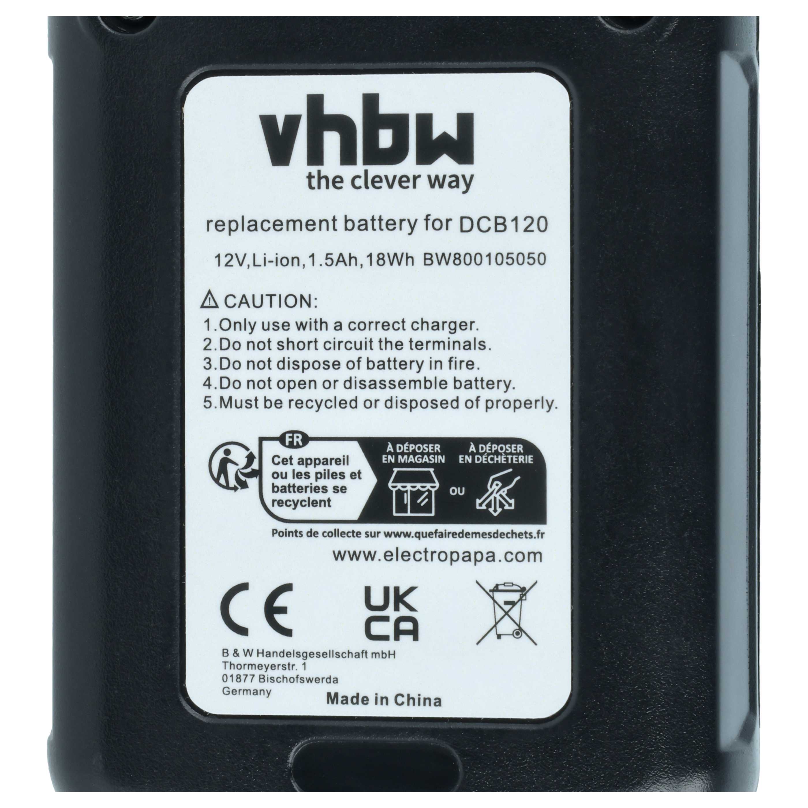 Akku (2x Stück) 12V als Ersatz für Dewalt DCB127, DCB125, DCB123, DCB121, DCB120 - 1,5Ah, Li-Ion