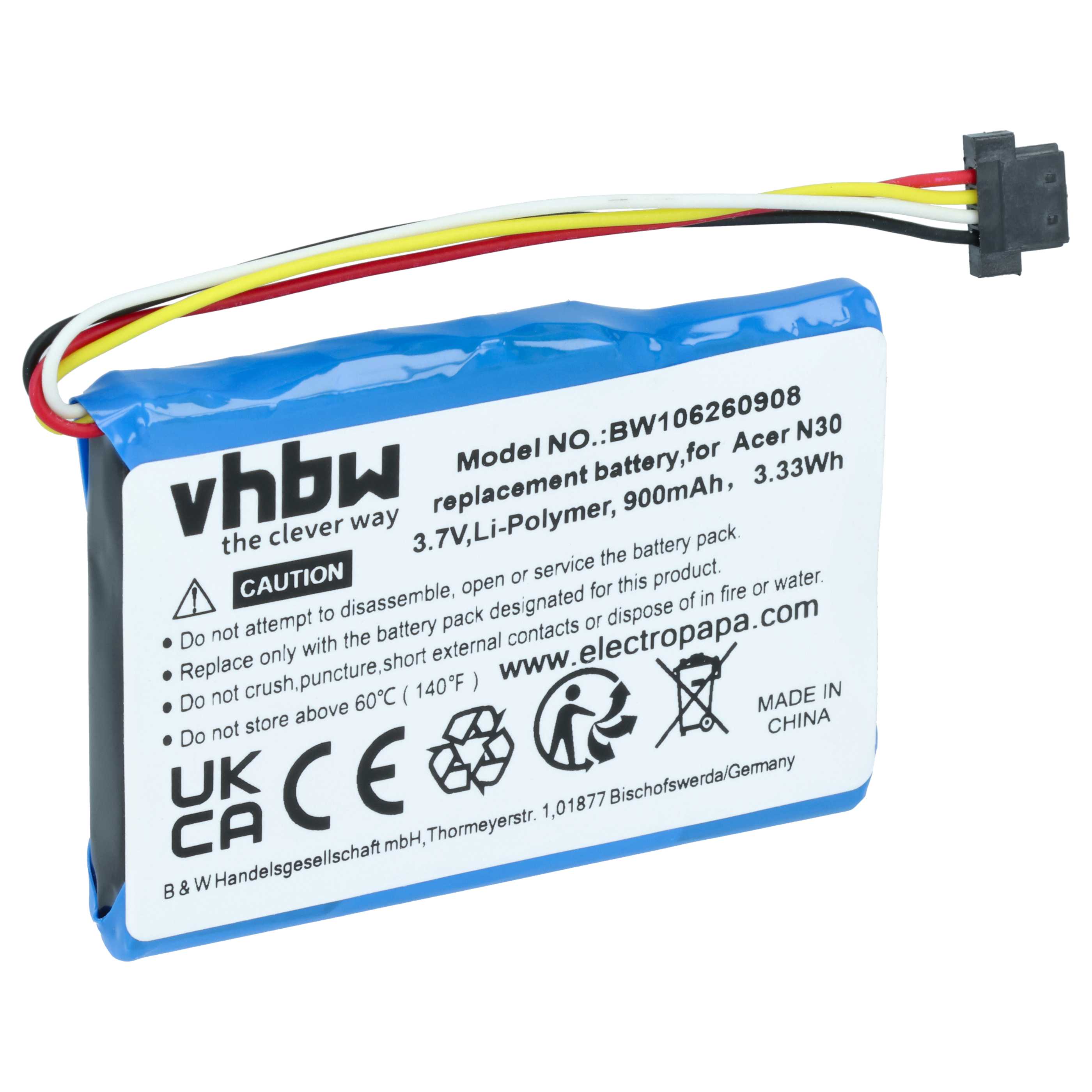 Akumulator do nawigacji GPS zamiennik Acer 20-00598-02A-EM - 900 mAh 3,7 V Li-Ion