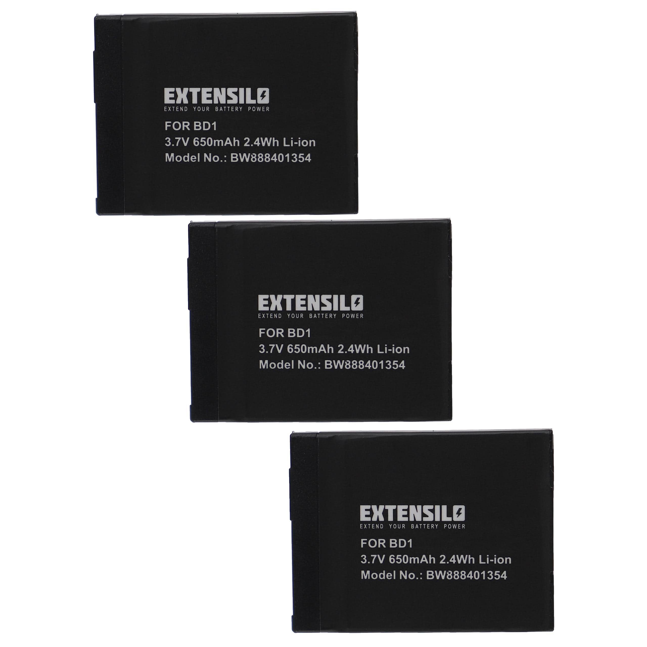 3x Battery replaces Sony NP-BD1, NP-FD1 - 650mAh, 3.7V, Li-Ion