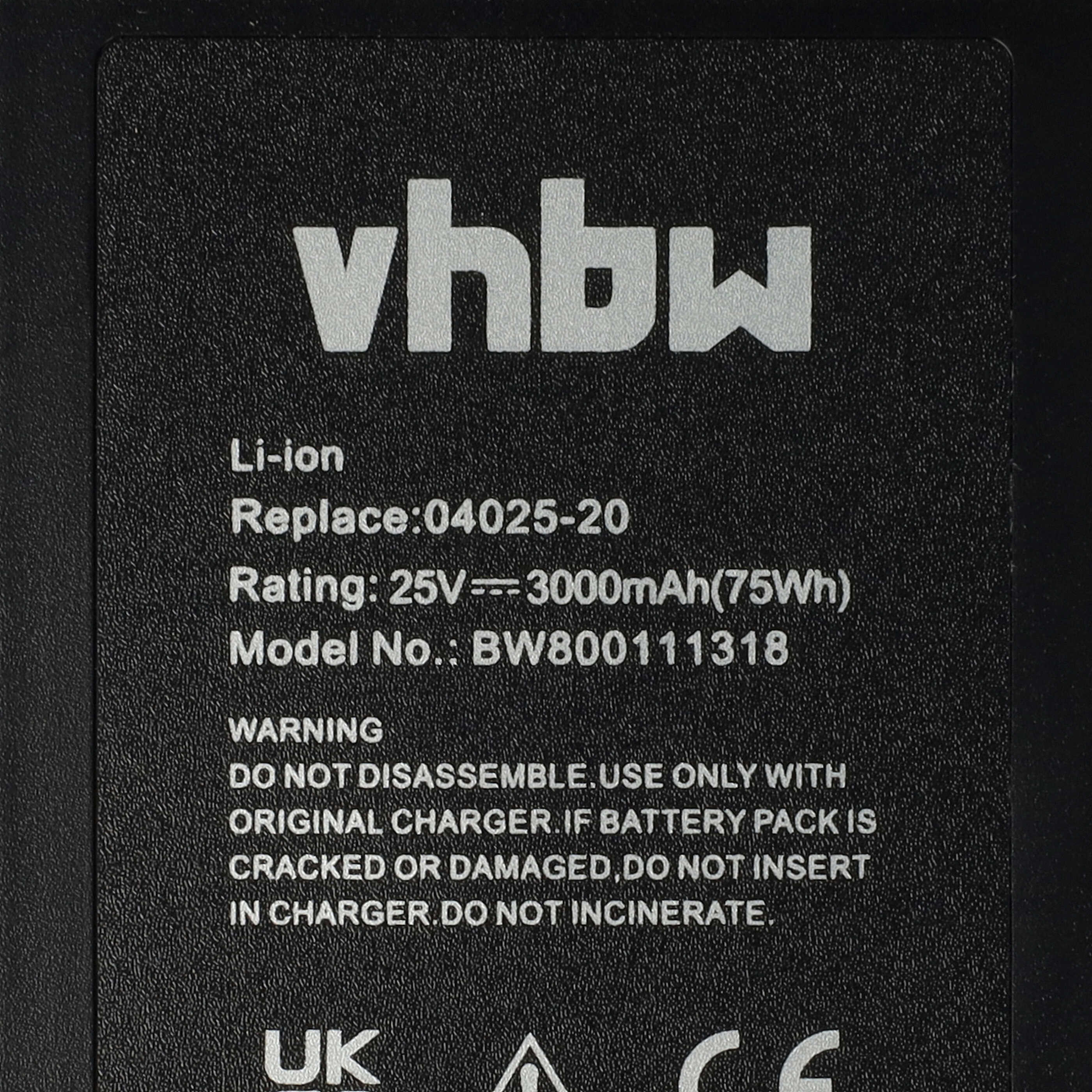 Batteria sostituisce Gardena 8838, 8838-U, 8838U, 04025-20, 8838-20, 4025 per tagliaerba - 3000mAh 25V Li-Ion