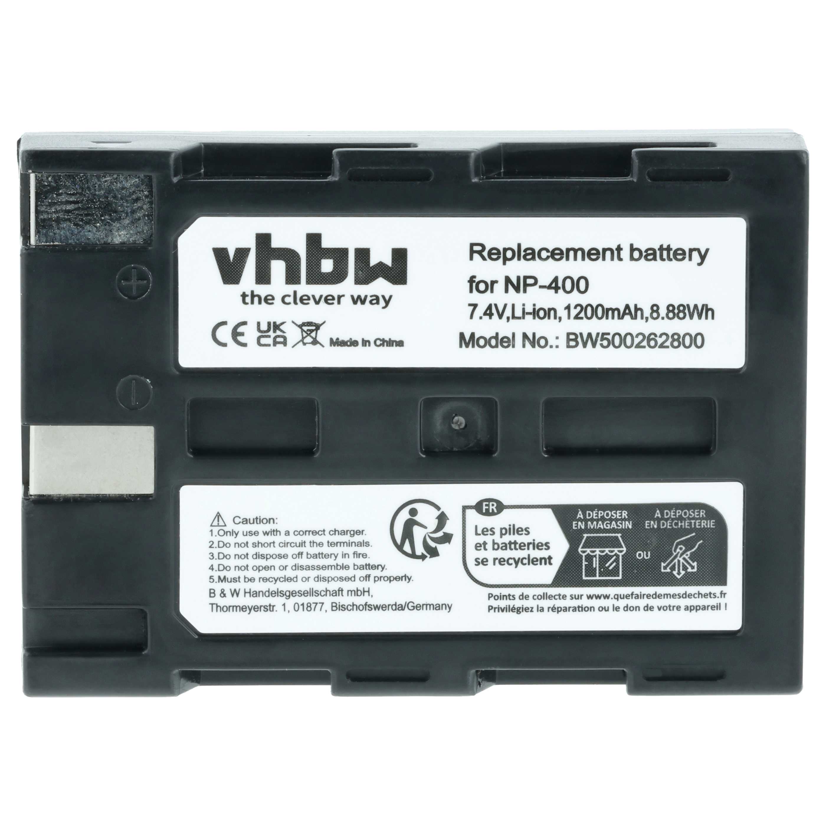 3x Battery replaces Konica Minolta NP-400 - 1200mAh, 7.2V, Li-Ion