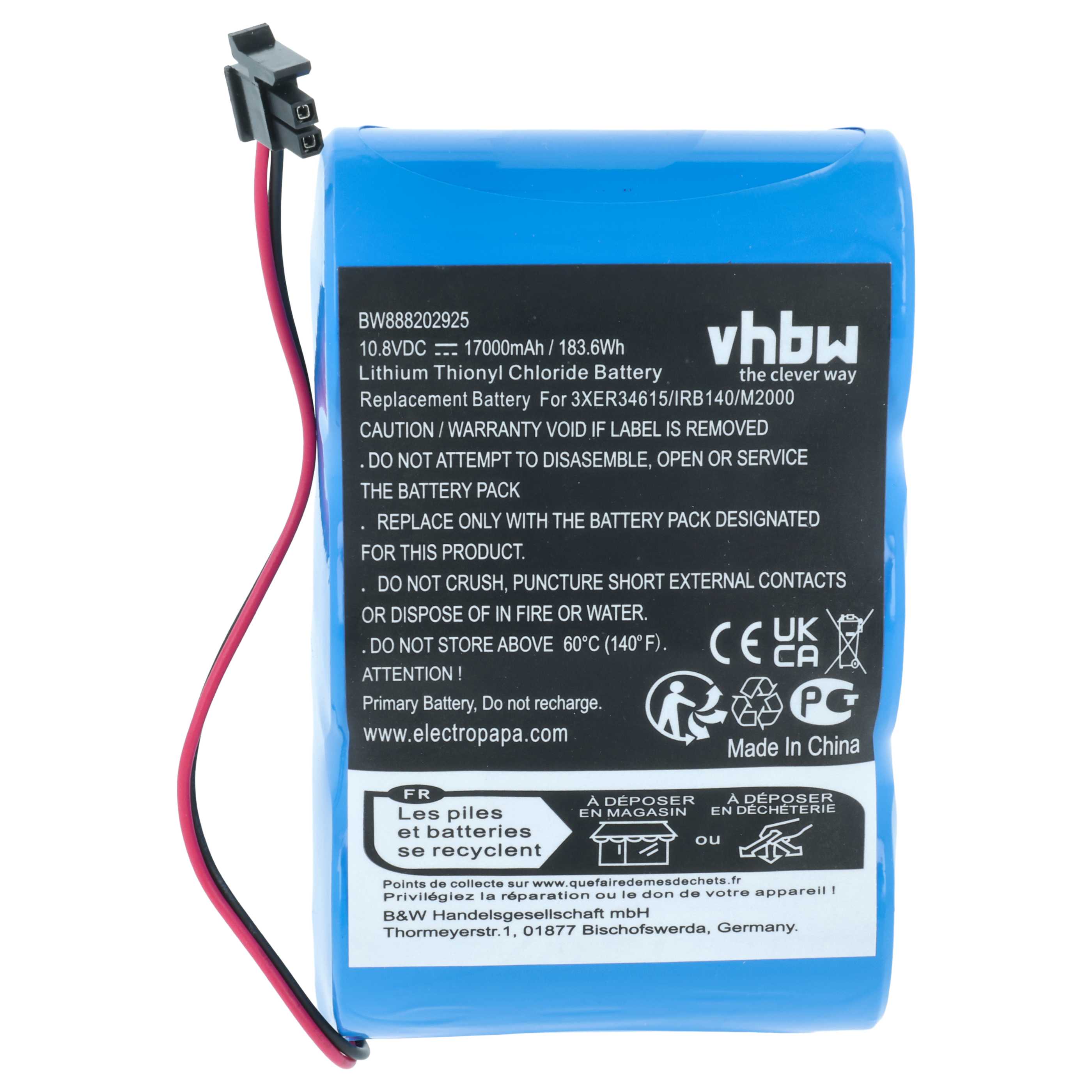 Pile (2 pcs.) remplace ABB 3HAB9999-1, 1SAP180300R0001 pour robot industriel ABB - 17000mAh 10,8V Li-SOCl2