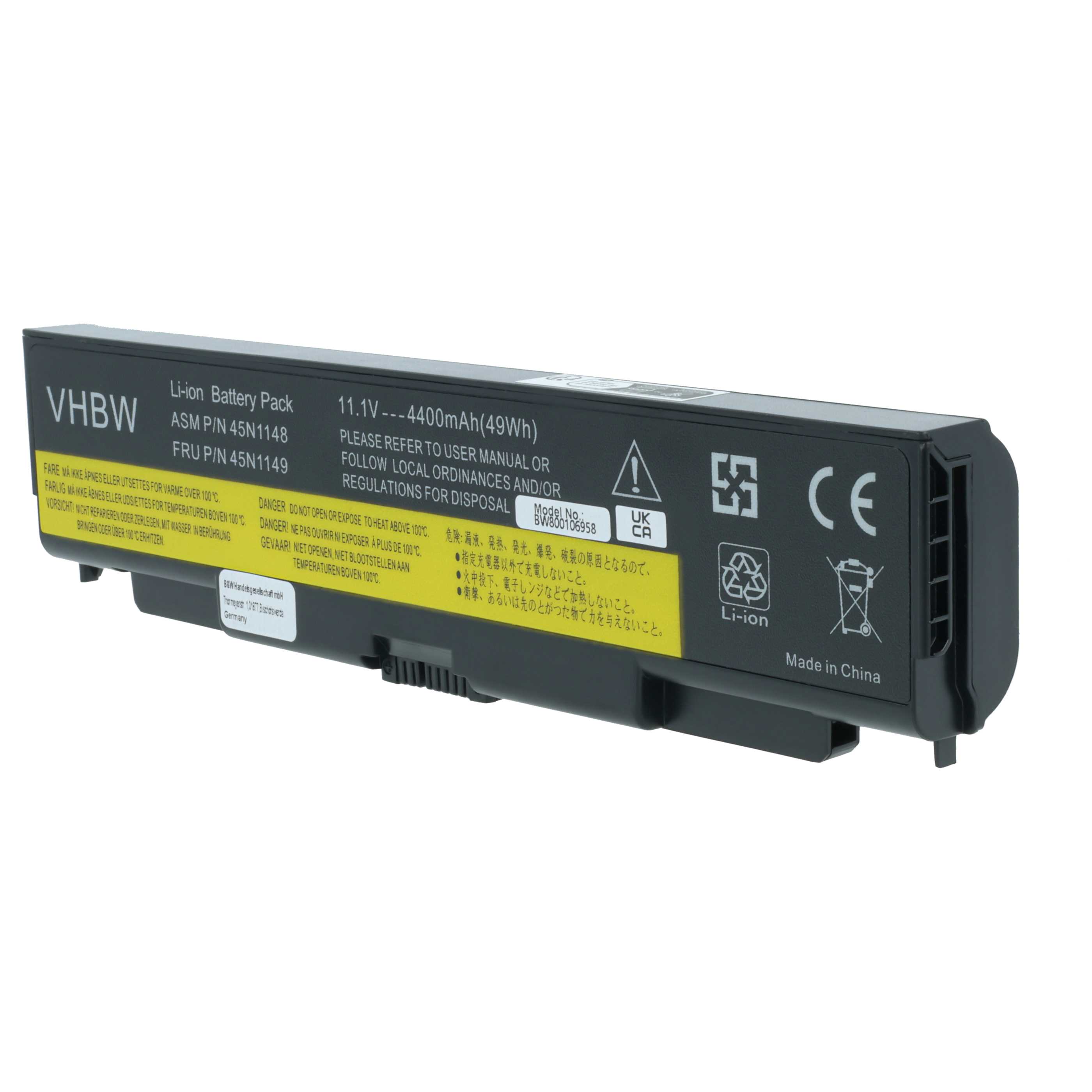 Batteria sostituisce Lenovo 45N1144, 0C52863, 0C52864, 0A36302 per notebook - 4400mAh 11,1V Li-Ion nero