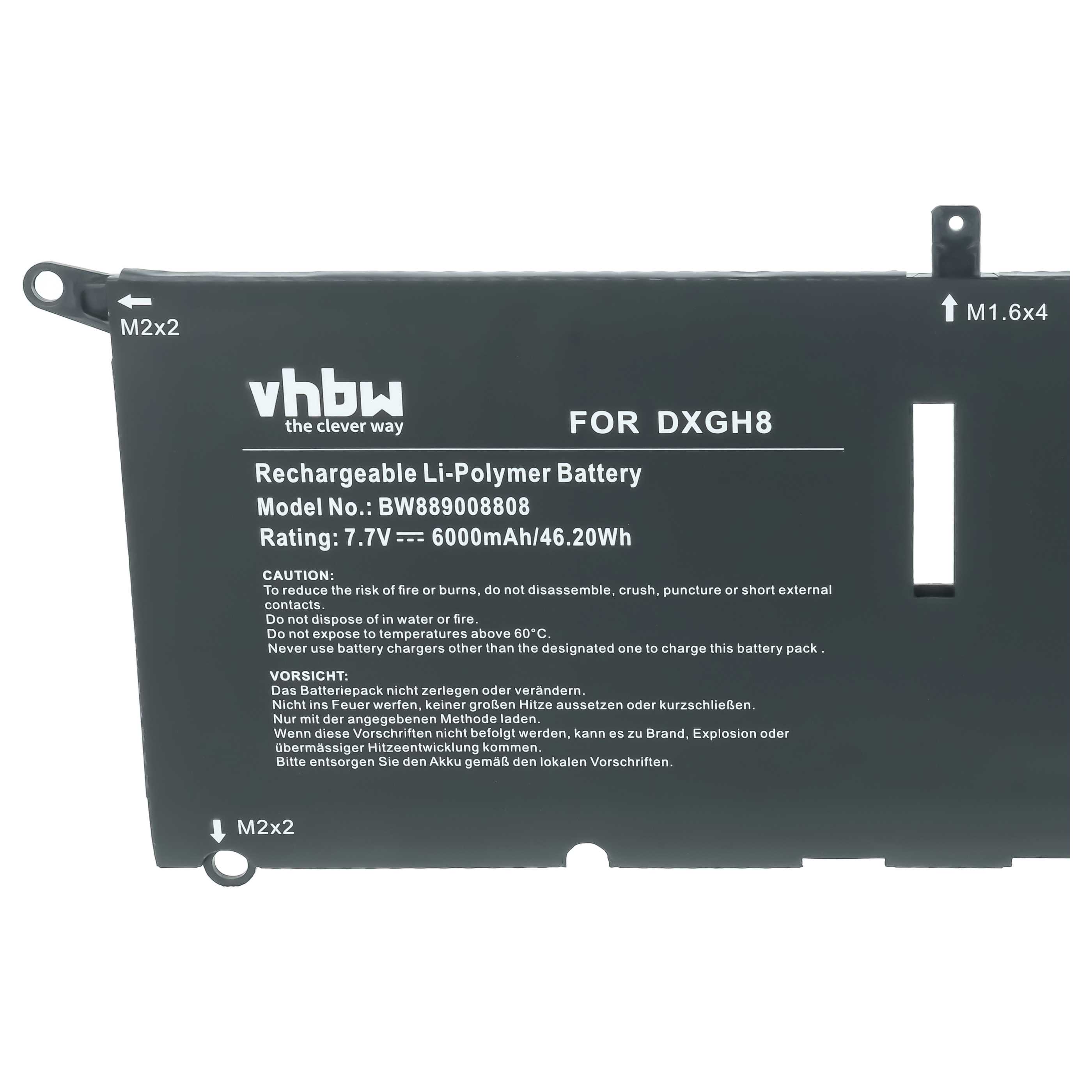 Batería recargable reemplaza Dell DXGH8, G8VCF, 0H754V para notebook - 6000 mAh 7,7 V Li-Polímero