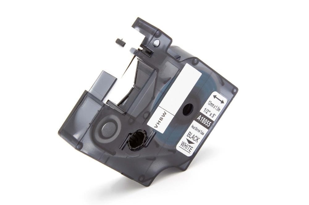 Cassette à ruban remplace Dymo 18055 - lettrage Noir ruban Blanc, thermorétractable, 12 mm