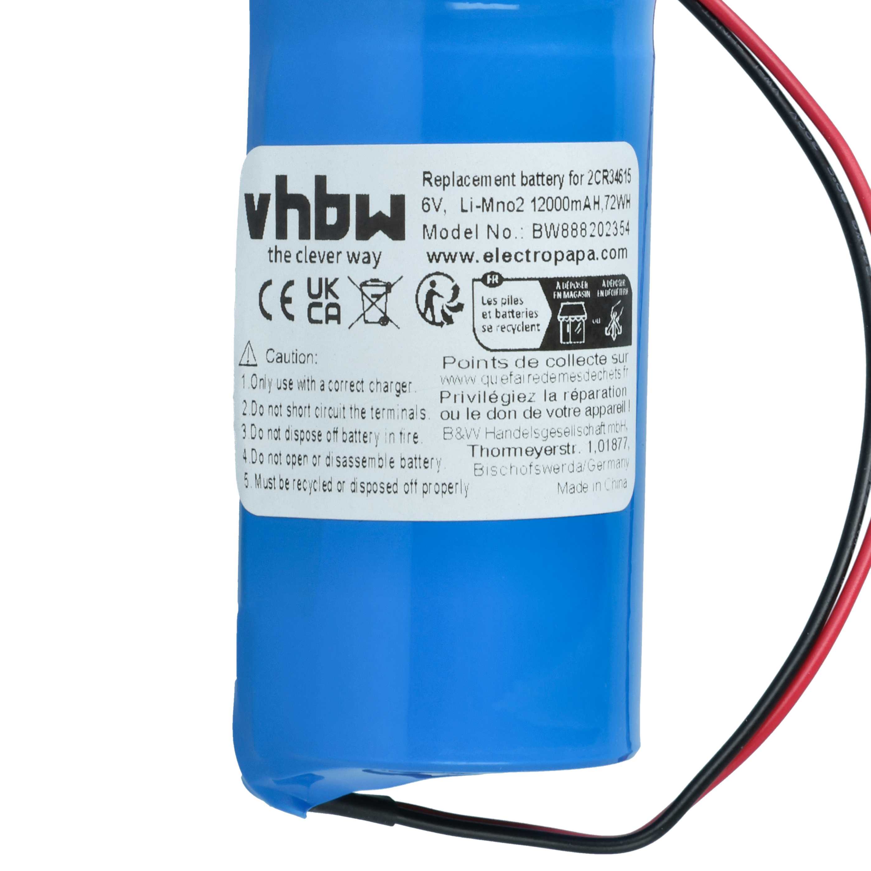 Pile remplace Jablotron 2CR34615, BAT-80A-SAFT pour centrale d'alarme Jablotron - 12000mAh 6V Li-MnO2