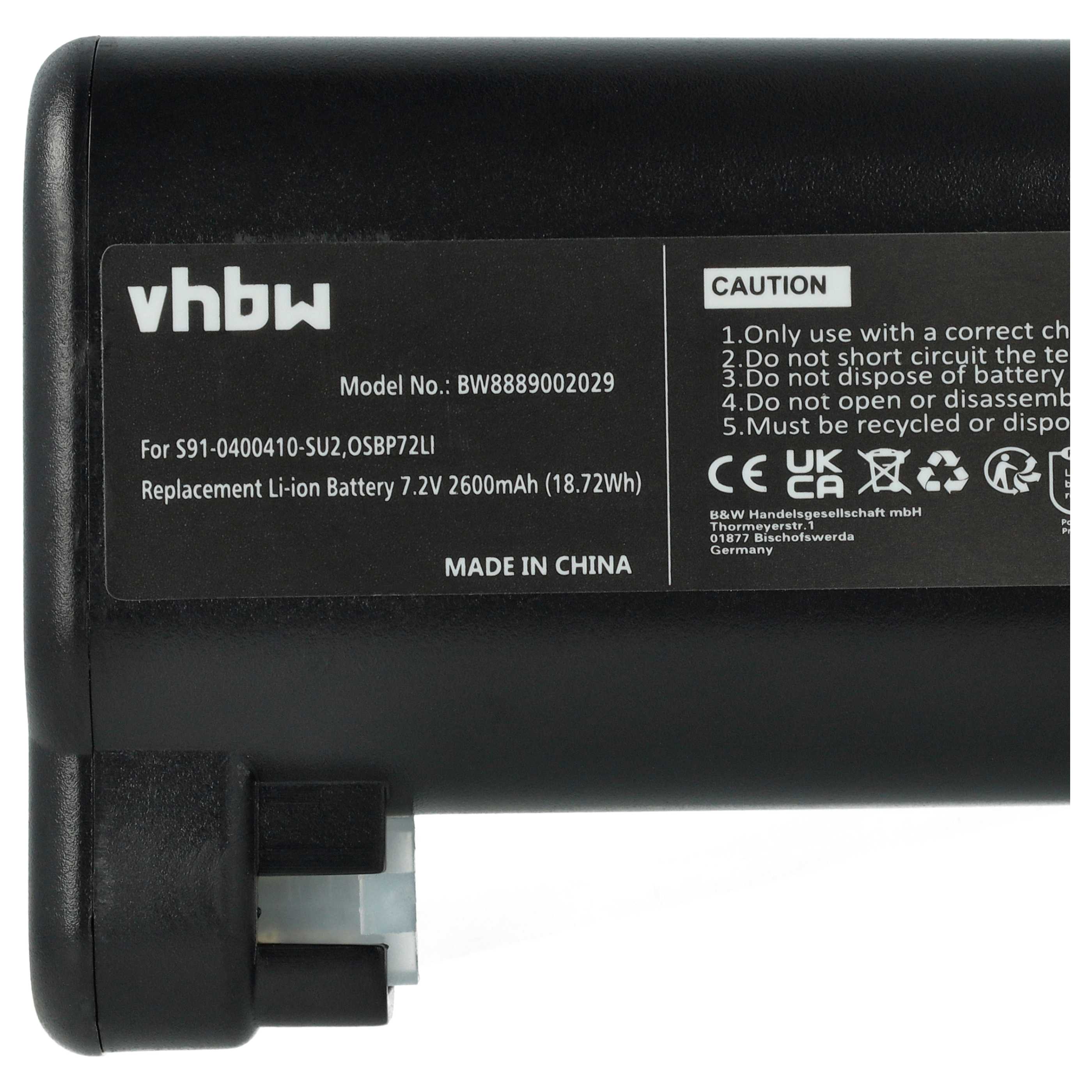 2x Battery replaces AEG S91-0400410-SU2, OSBP72LI for Electrolux etc. 2600mAh, 7.2V, Li-Ion
