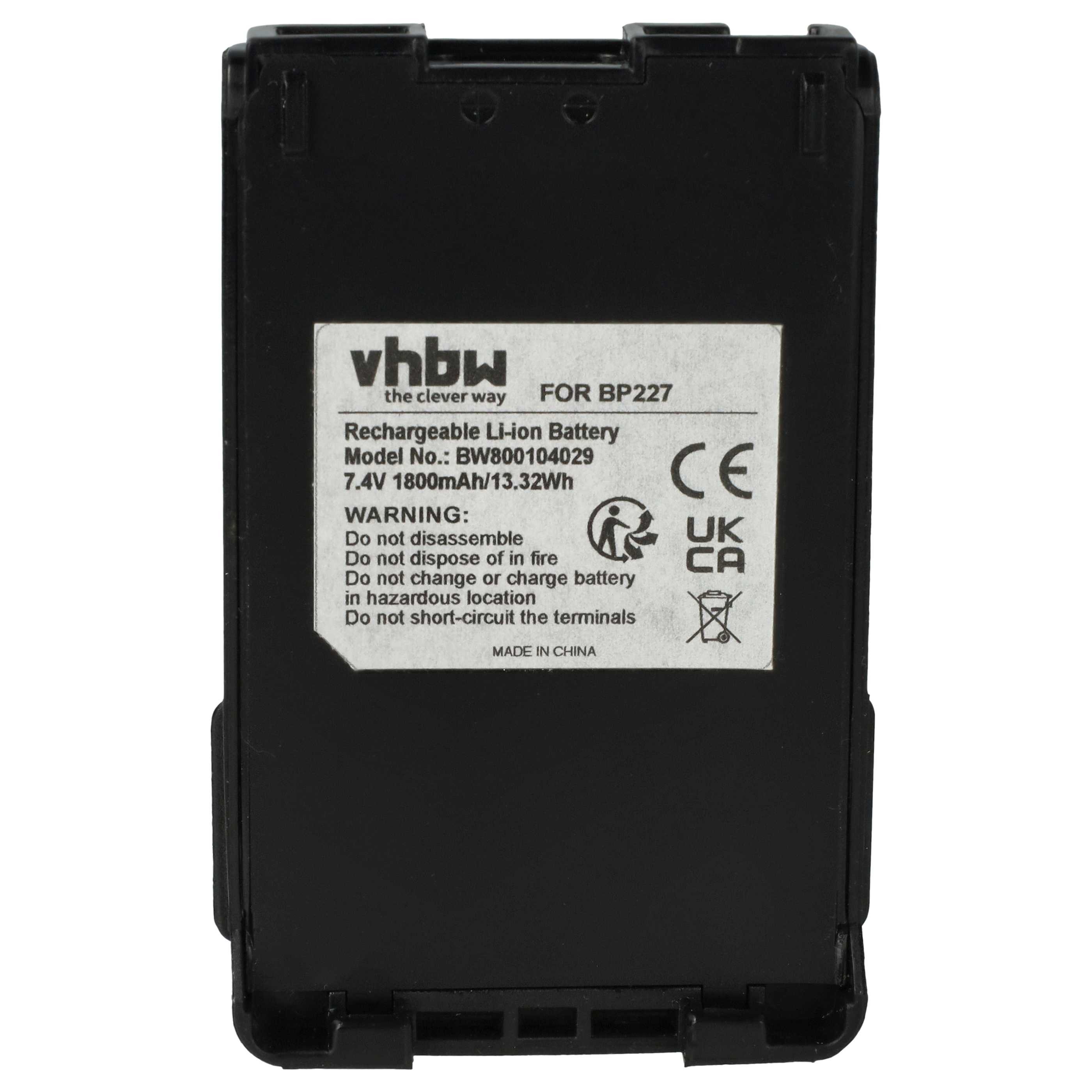 Radio Battery replaces Icom BP-227, BJ-193, BP-227Li, BJ-265, BP-220 - 1800 mAh 7.4 V Li-Ion + Belt Clip