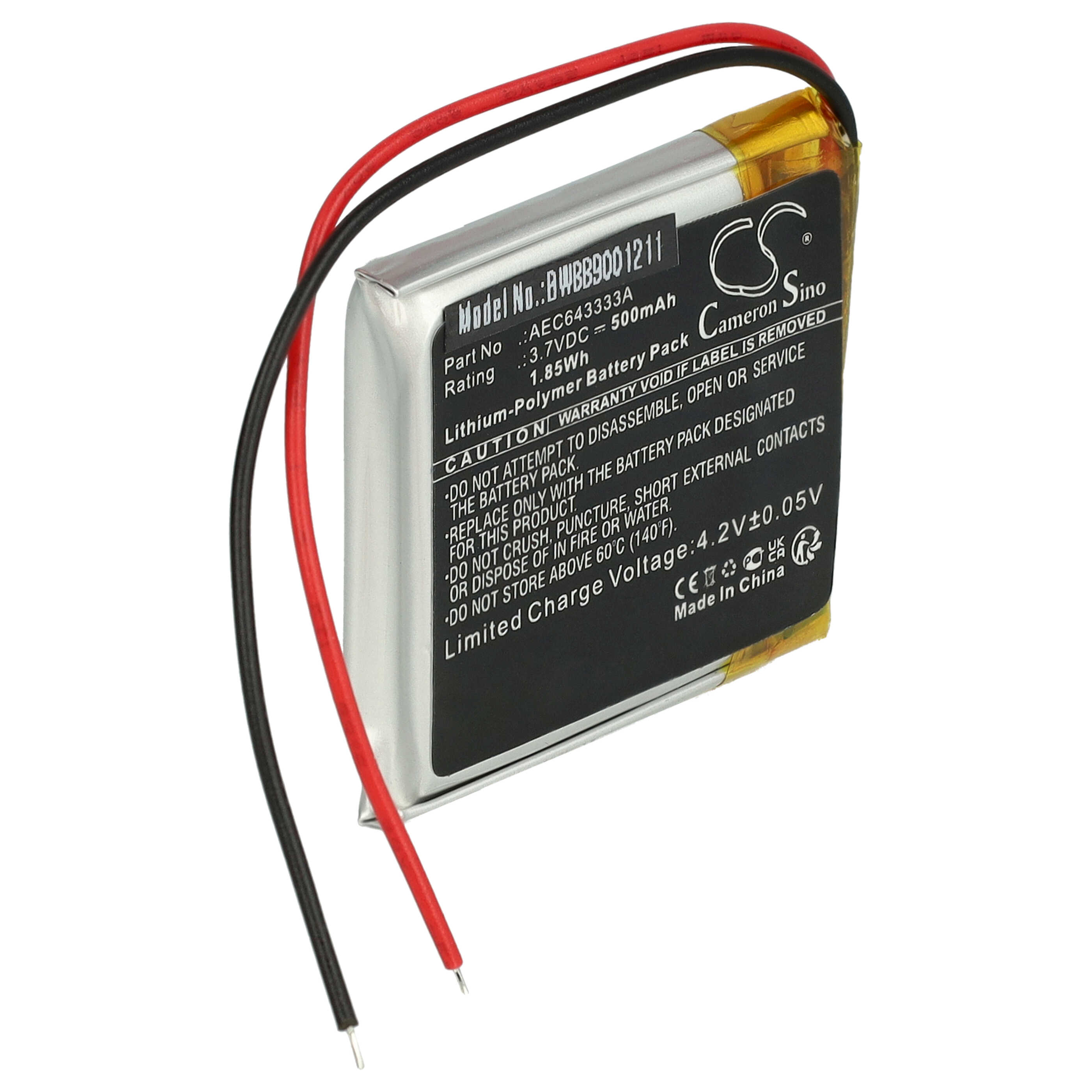 Batterie remplace Bang & Olufsen AEC643333A pour casque audio - 500mAh 3,7V Li-polymère