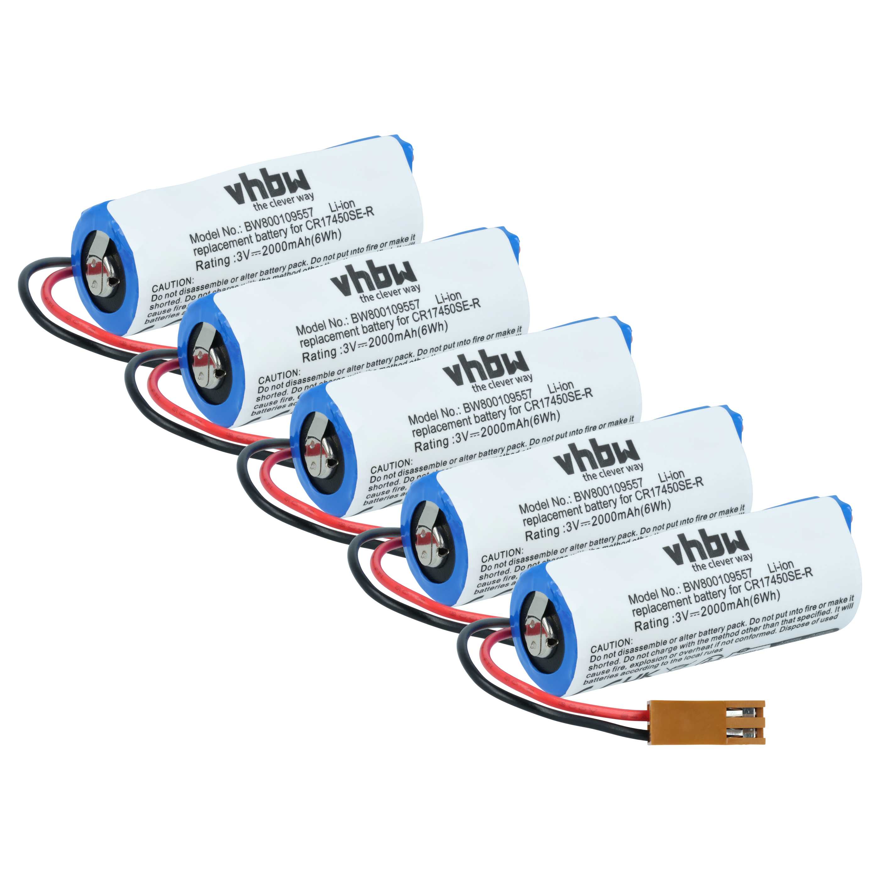 5x Batería reemplaza A02B0200K102, A02B-0200-K102, CR17450ER-CX para controlador (2000 mAh, 3 V, Li-Ion)