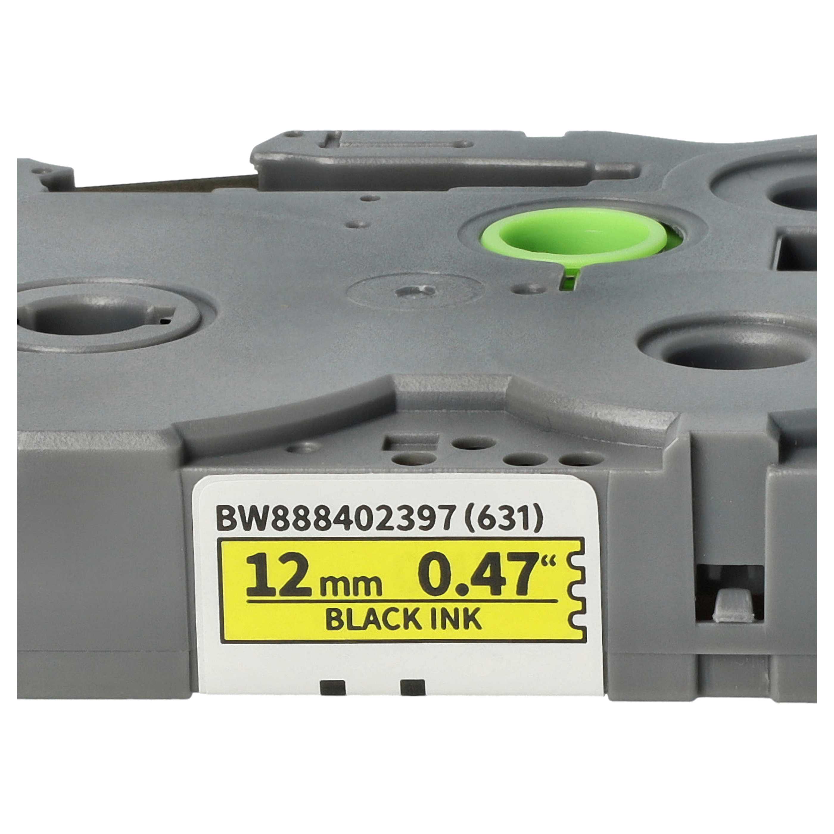 2x Label Tape replaces Brother TZE-631S - 12 mm Black to Yellow