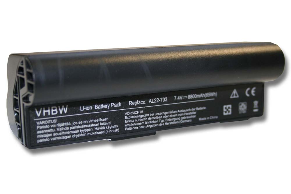 Batterie remplace Asus AL22-703 pour ordinateur portable - 8800mAh 7,4V Li-ion, noir