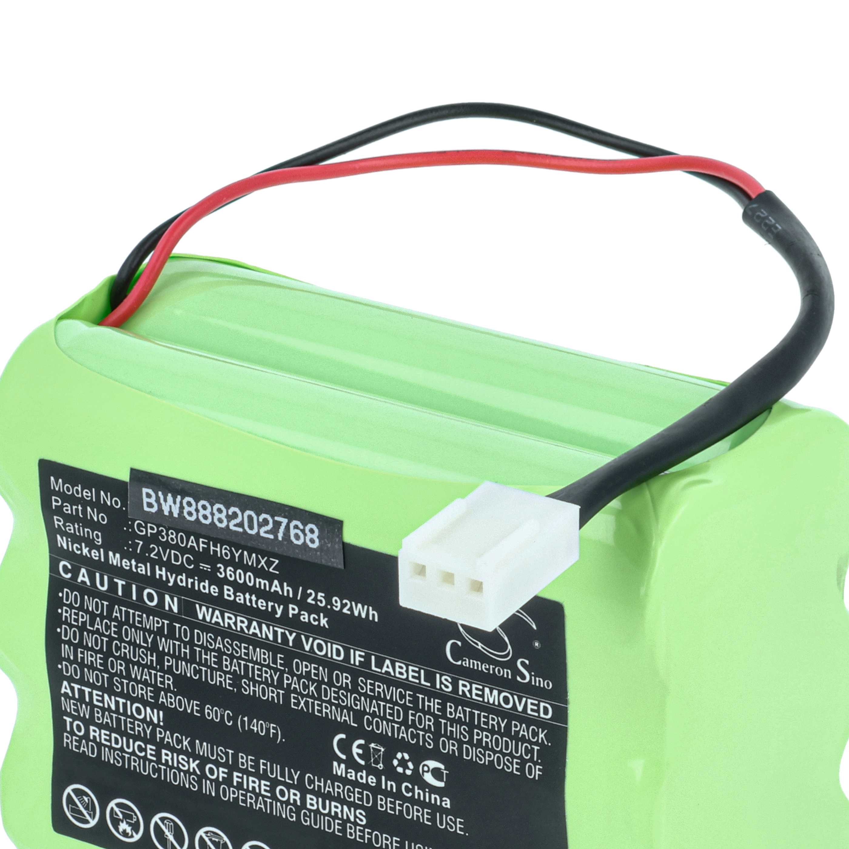 Batería reemplaza Megalite / Mettler / Transpal GP380AFH6YMXZ para dispositivo medición - 3600 mAh 7,2 V NiMH