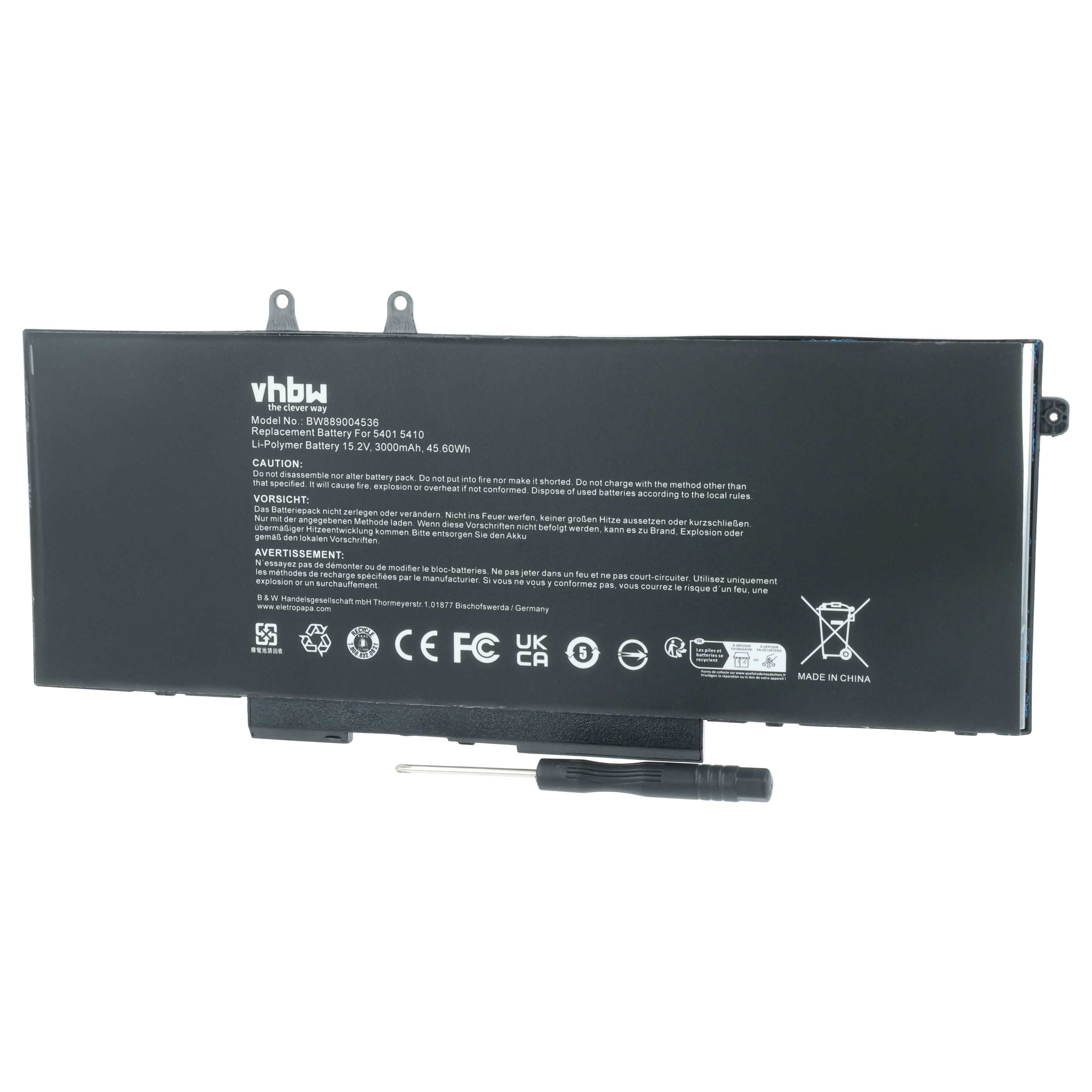 Batteria sostituisce Dell 3PCVM, YPVX3, 3HWPP per notebook - 3000mAh 15,2V Li-Poly nero