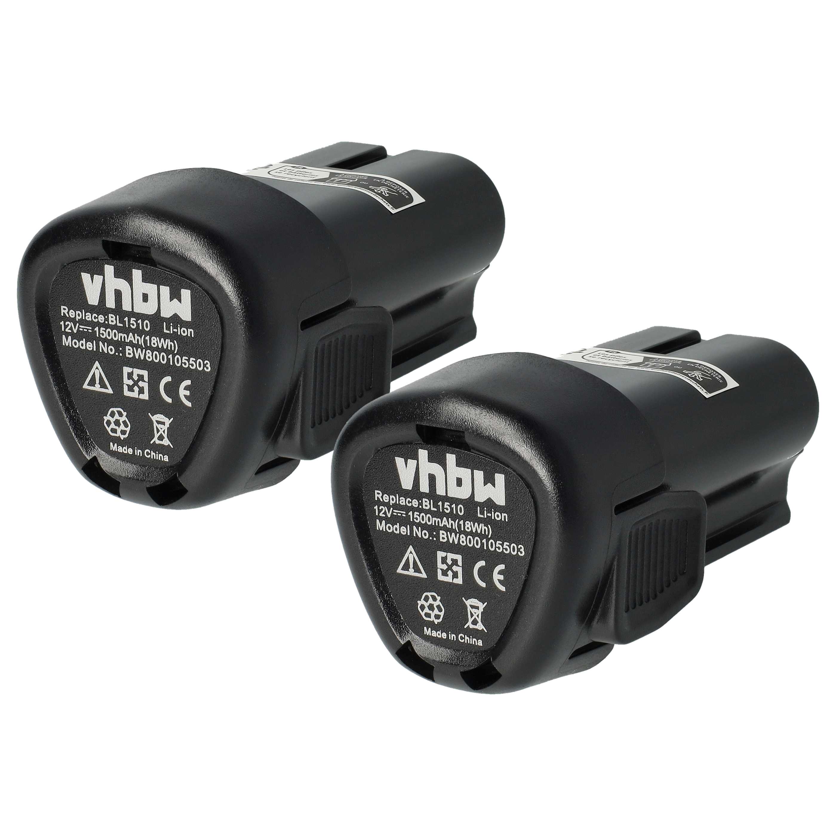 2x Battery replaces Black & Decker BL1110, BL1310, BL1510, LB12 Electric Power Tool - 1500 mAh, 12 V, Li-Ion