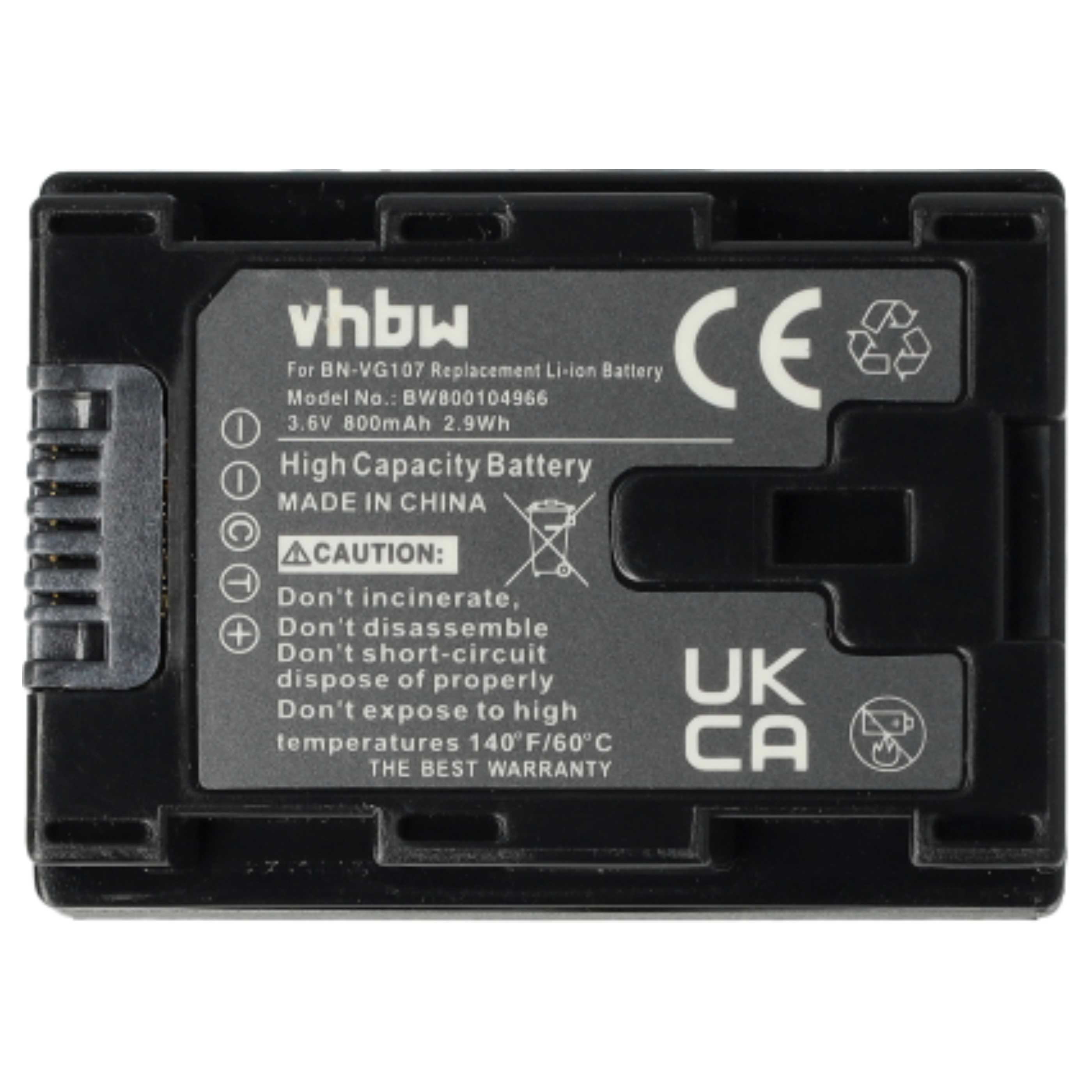 Videocamera 2x Battery replaces JVC BN-VG107, BN-VG107U, BN-VG107E, BN-VG107US - 800 mAh 3.6 V Li-Ion