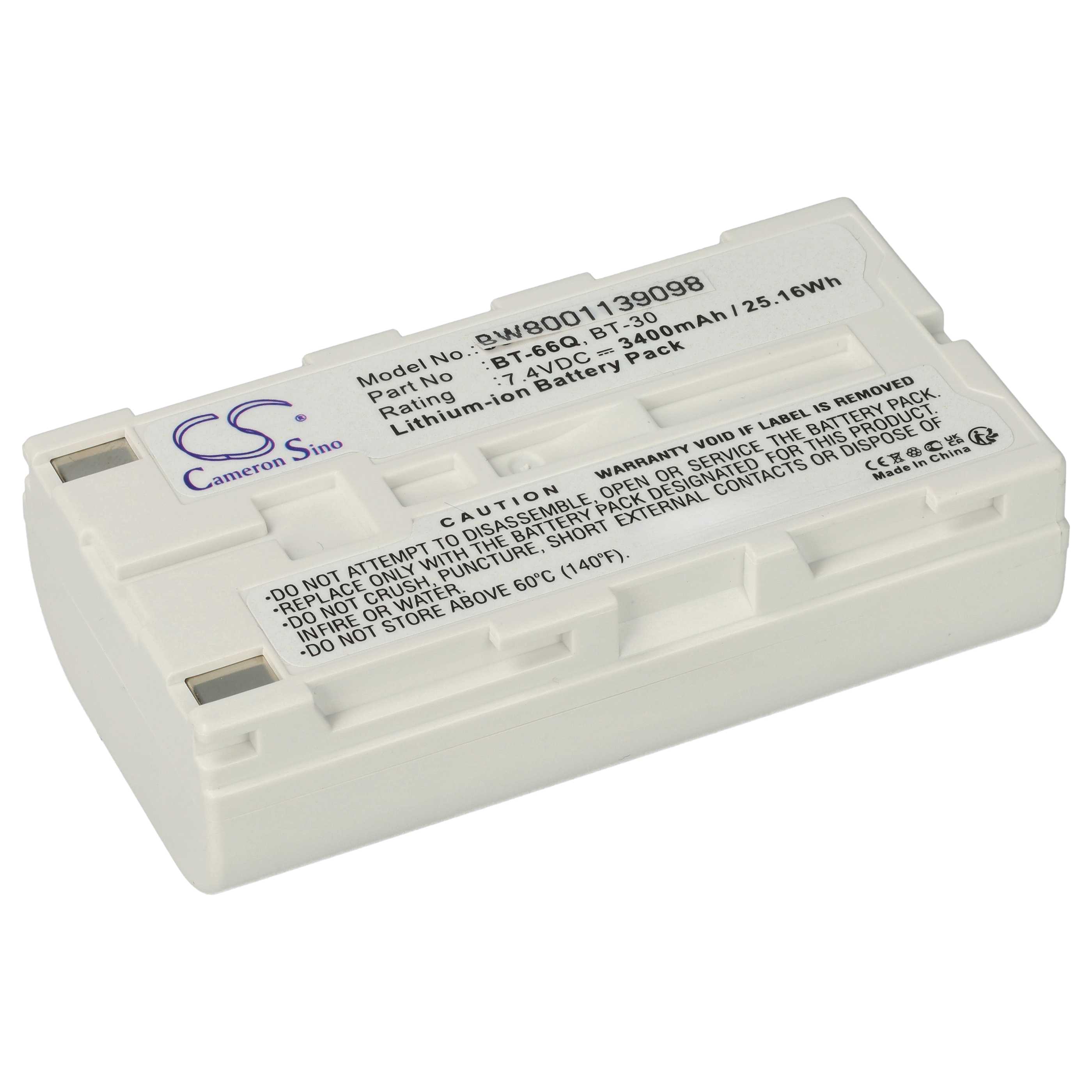Batería reemplaza Topcon BT-65Q, BT-66Q, BT-30, BT-62Q para dispositivo medición (3400 mAh, 7,4 V, Li-Ion)
