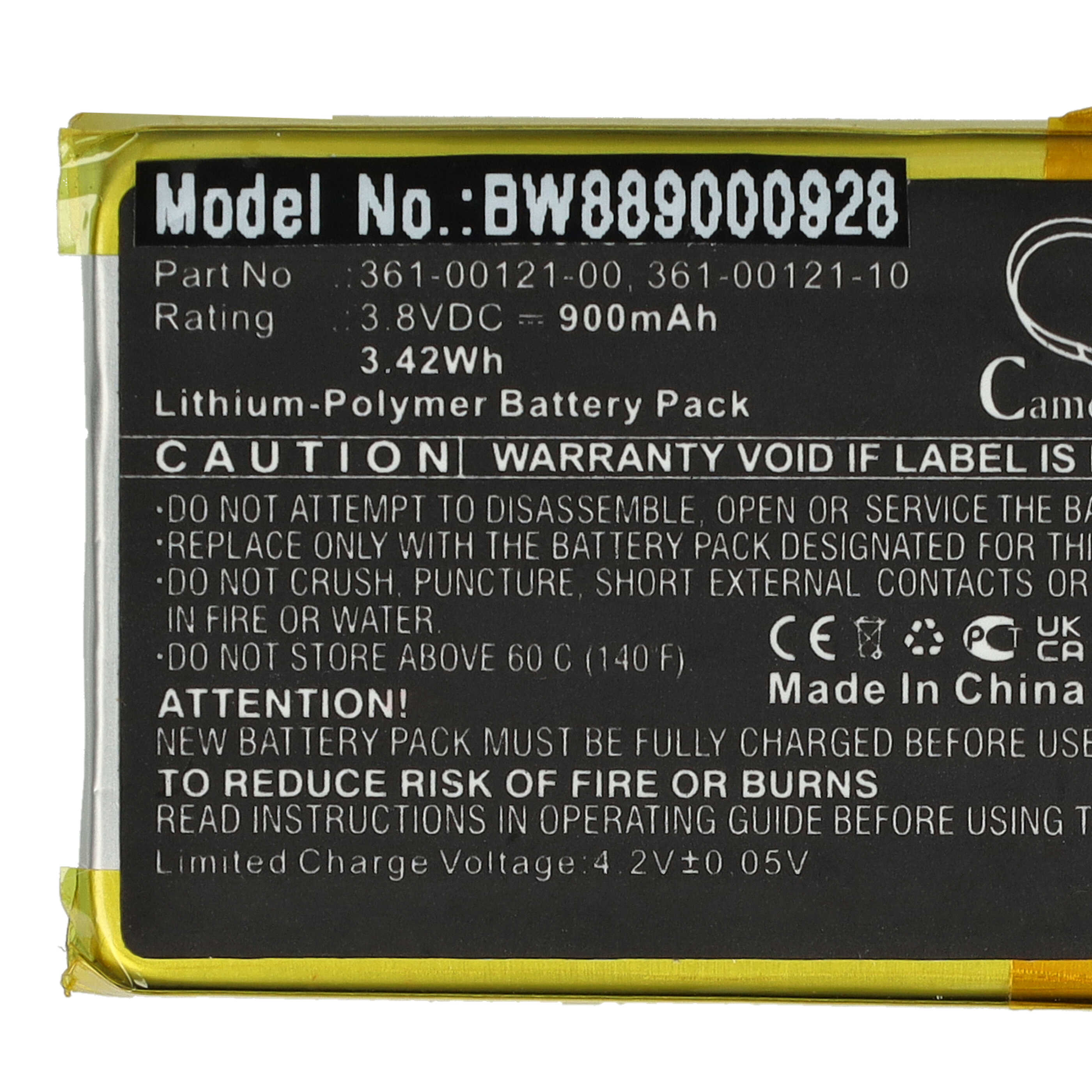 Batería reemplaza Garmin 361-00121-00, 361-00121-10 para localizador GPS - 900 mAh 3,8 V Li-Polímero