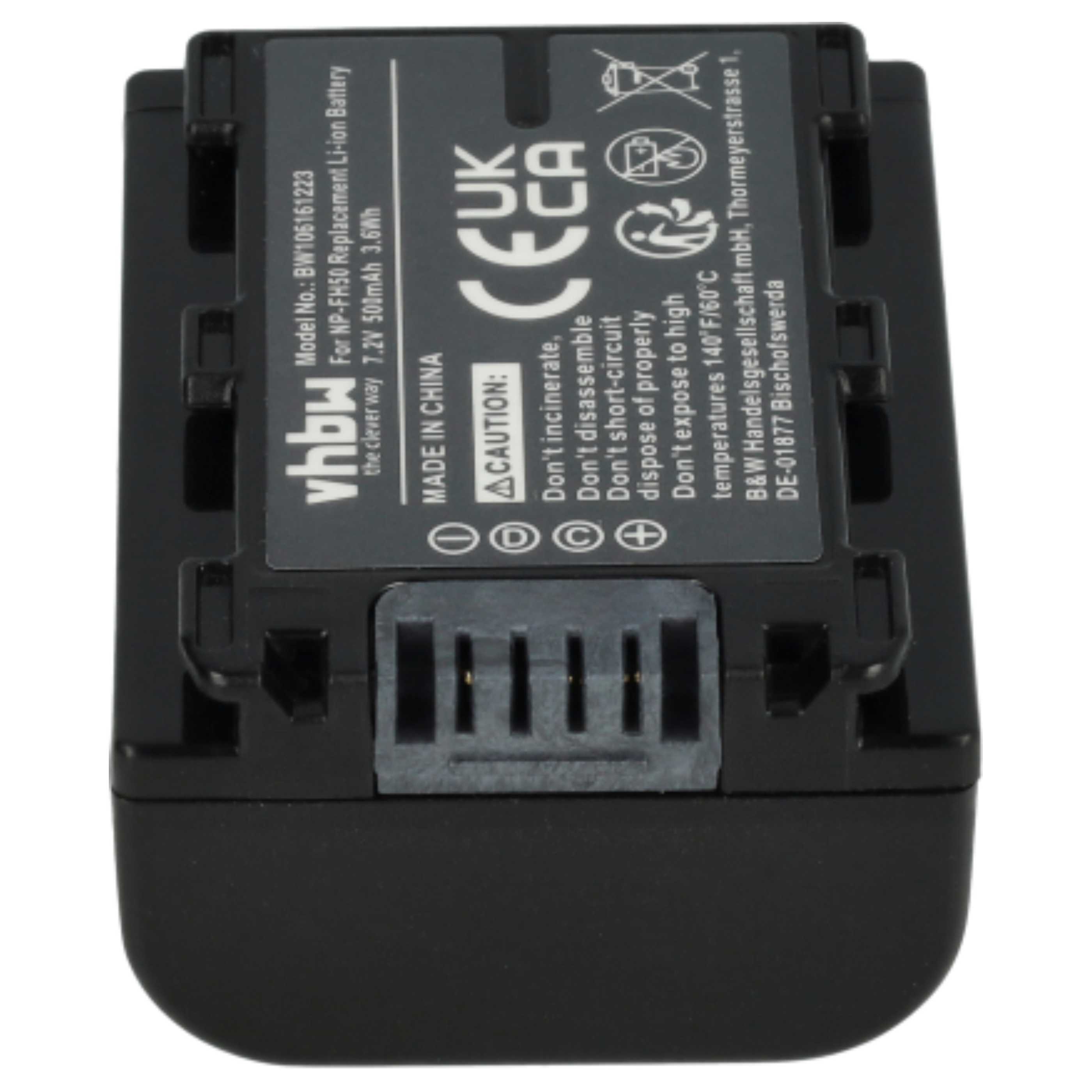3x Battery replaces Sony NP-FH50, NP-FH100, NP-FH70, NP-FH40 - 500mAh, 7.2V, Li-Ion with Info Chip