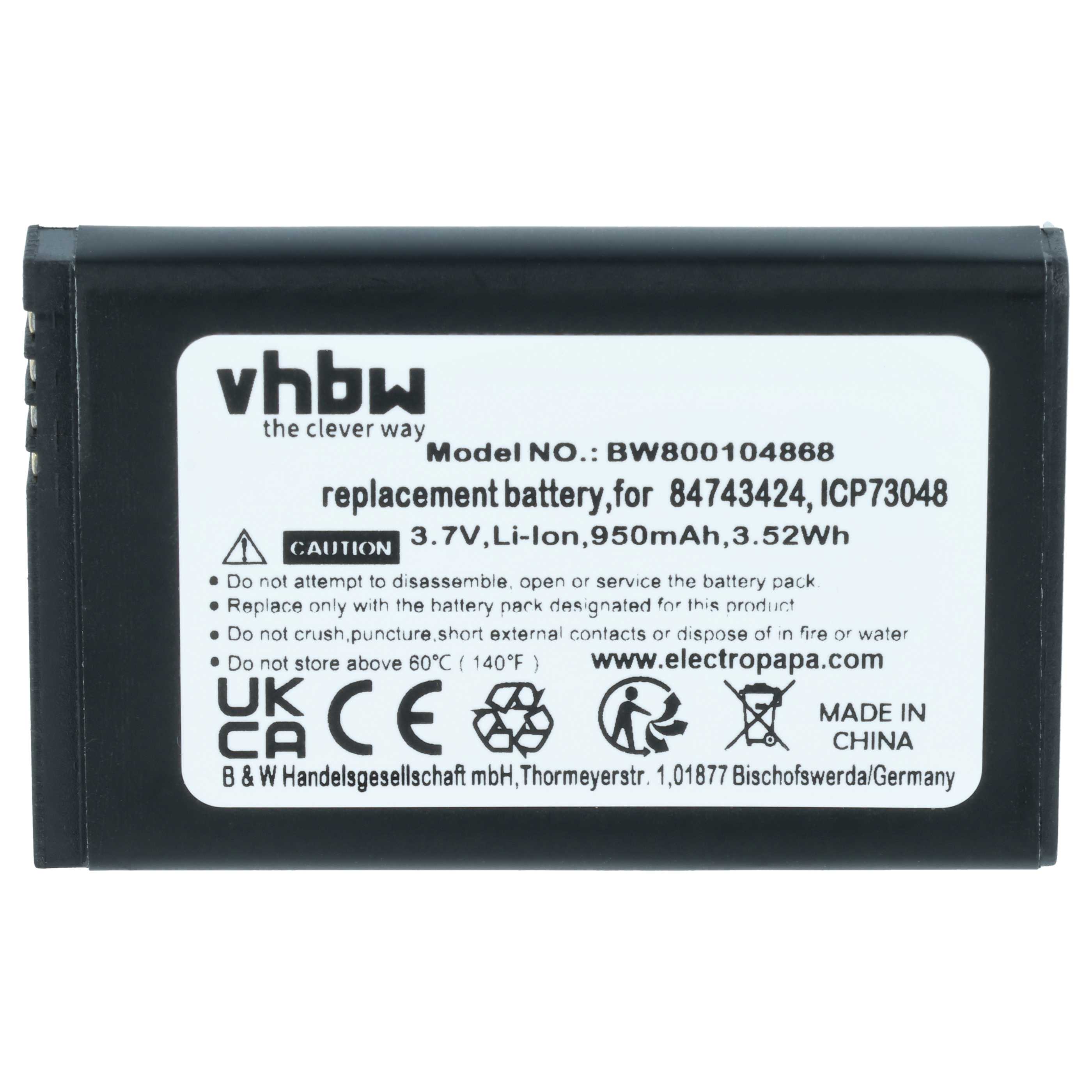 3x Batteries remplace Polycom / Spectralink 84743424, 84743428 pour téléphone Agfeo - 950mAh 3,7V Li-ion
