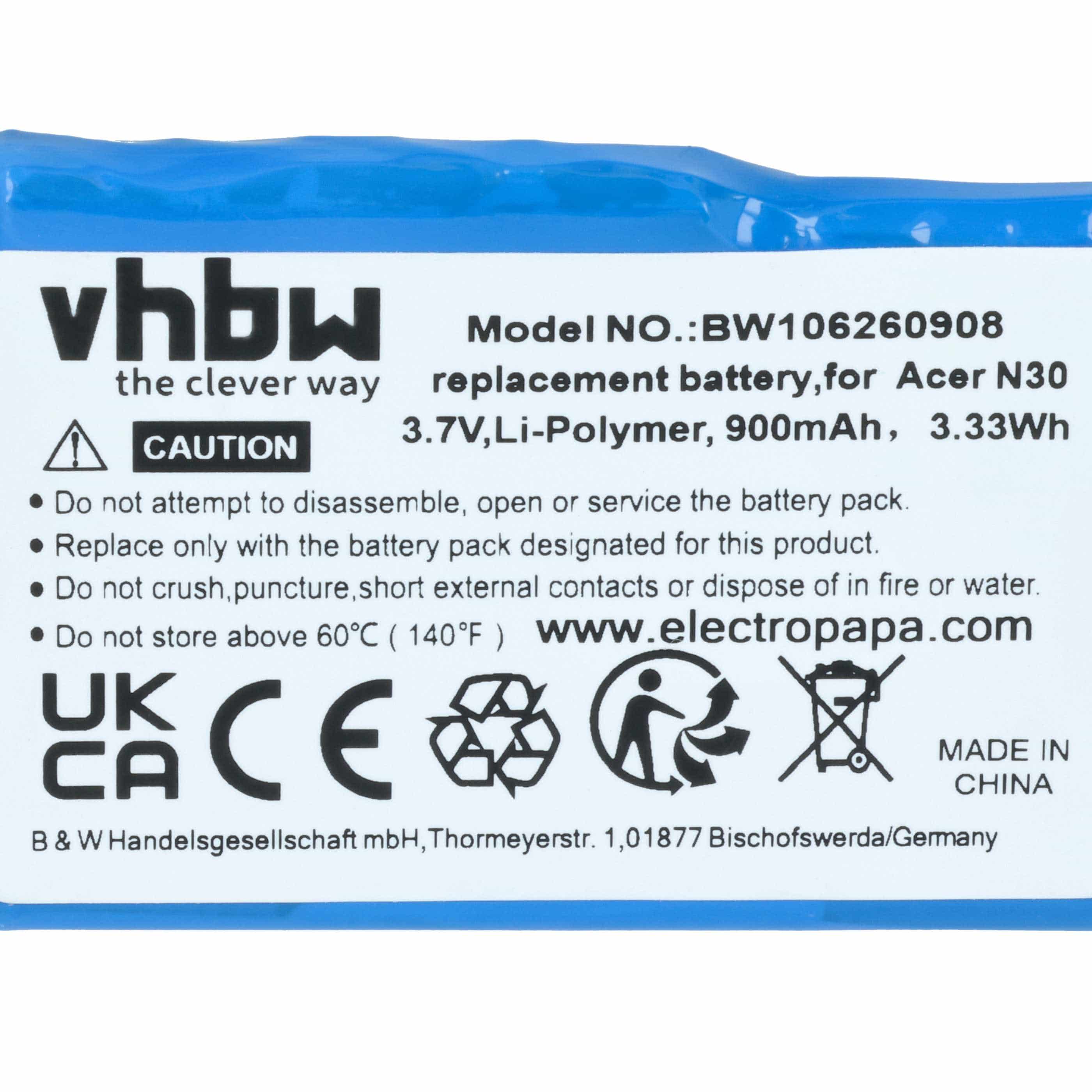 Akumulator do nawigacji GPS zamiennik Acer 20-00598-02A-EM - 900 mAh 3,7 V Li-Ion