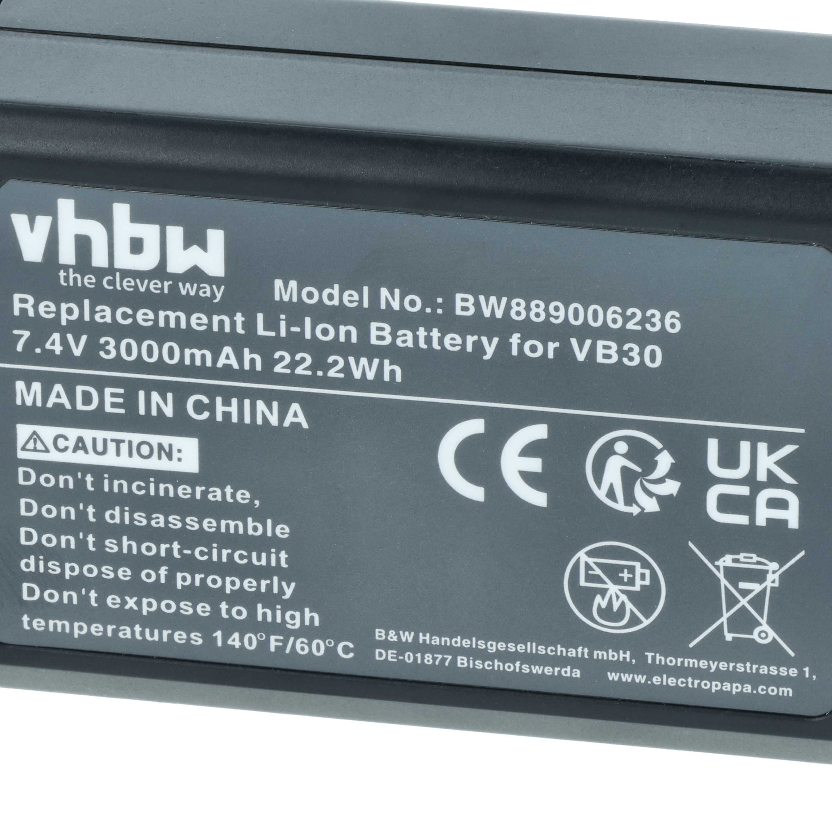 Batteria per flash per fotocamera sostituisce Godox VB30 - 3000mAh 7,4V Li-Ion