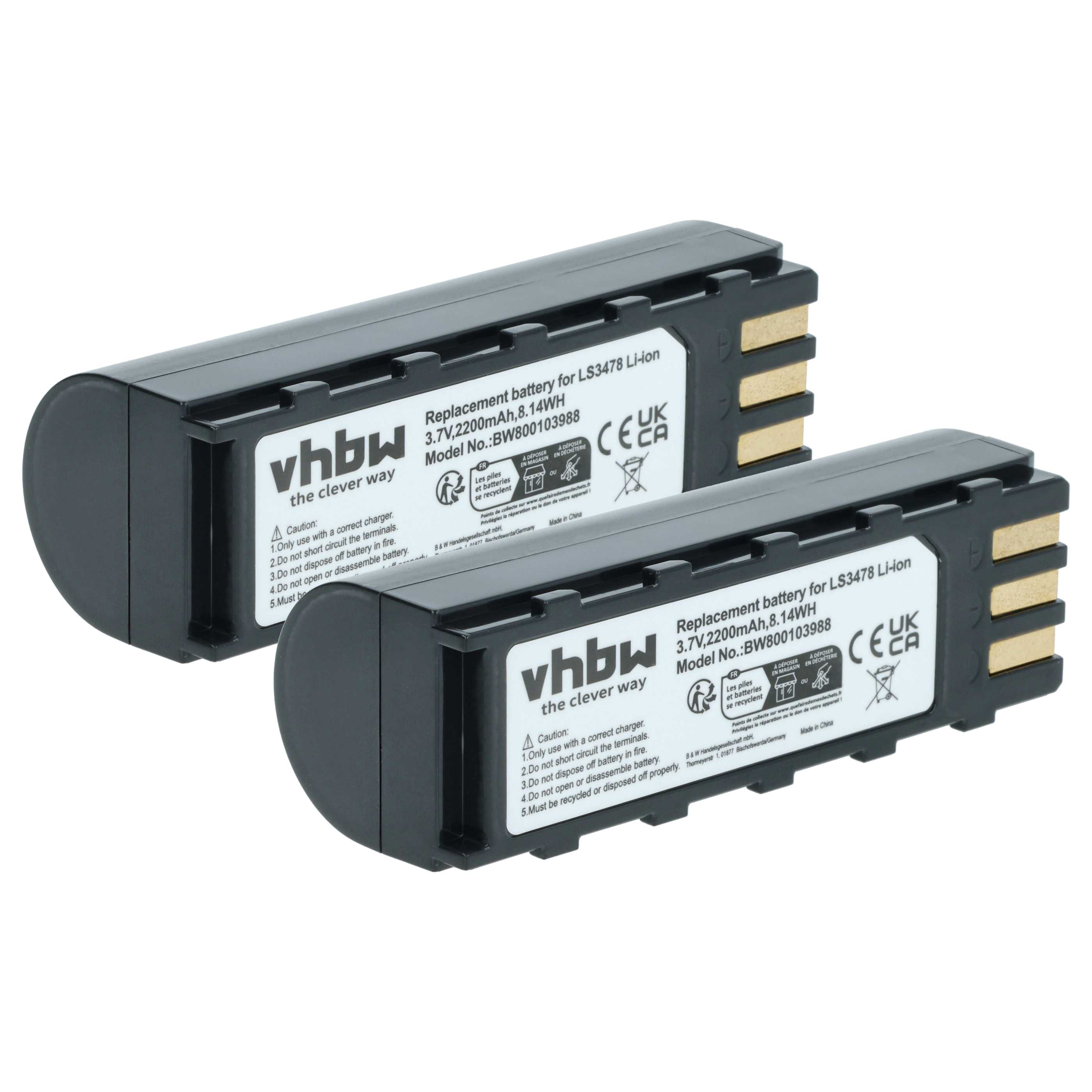 2x Akku als Ersatz für Leuze 50120448 für Symbol Barcodescanner - 2200mAh 3,7V Li-Ion
