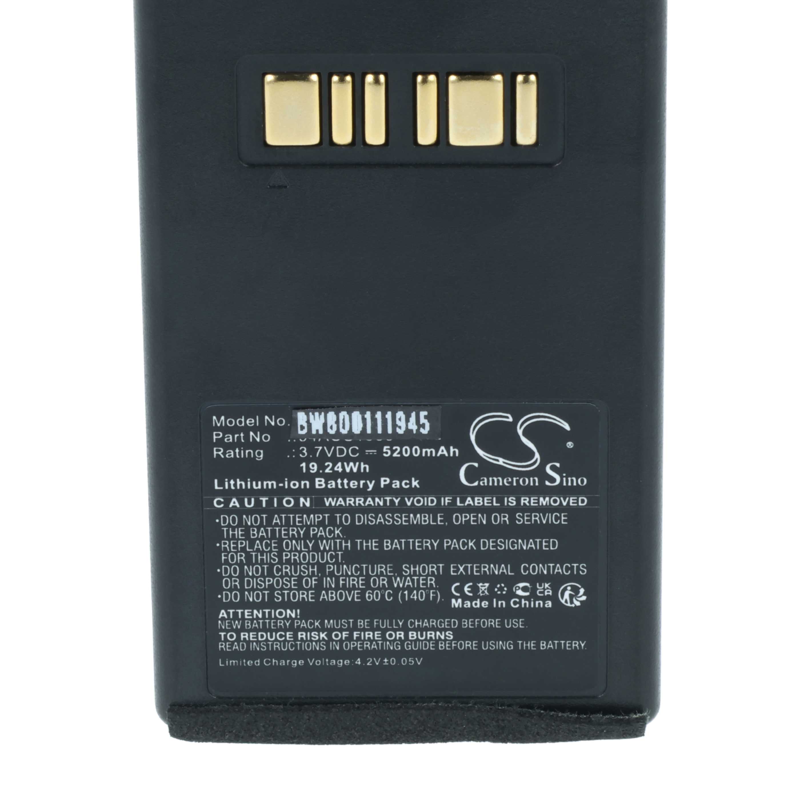 Batería reemplaza Datalogic 94ACC1386, BT-26, BT-10 para escáner código de barras (5200 mAh, 3,7 V, Li-Ion)