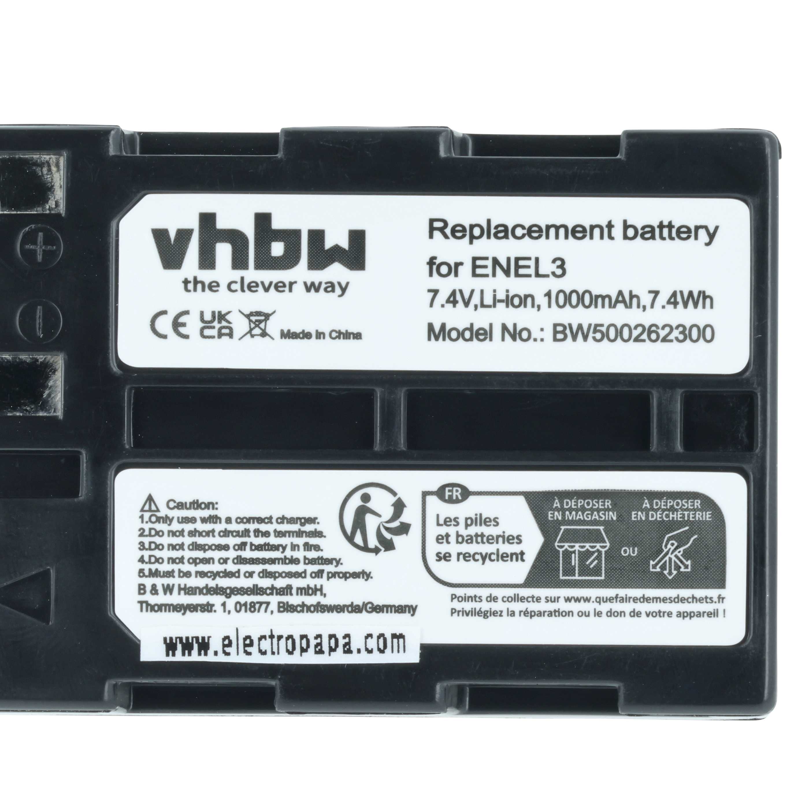 3x Battery replaces Nikon EN-EL3, EN-EL3a - 1000mAh, 7.2V, Li-Ion