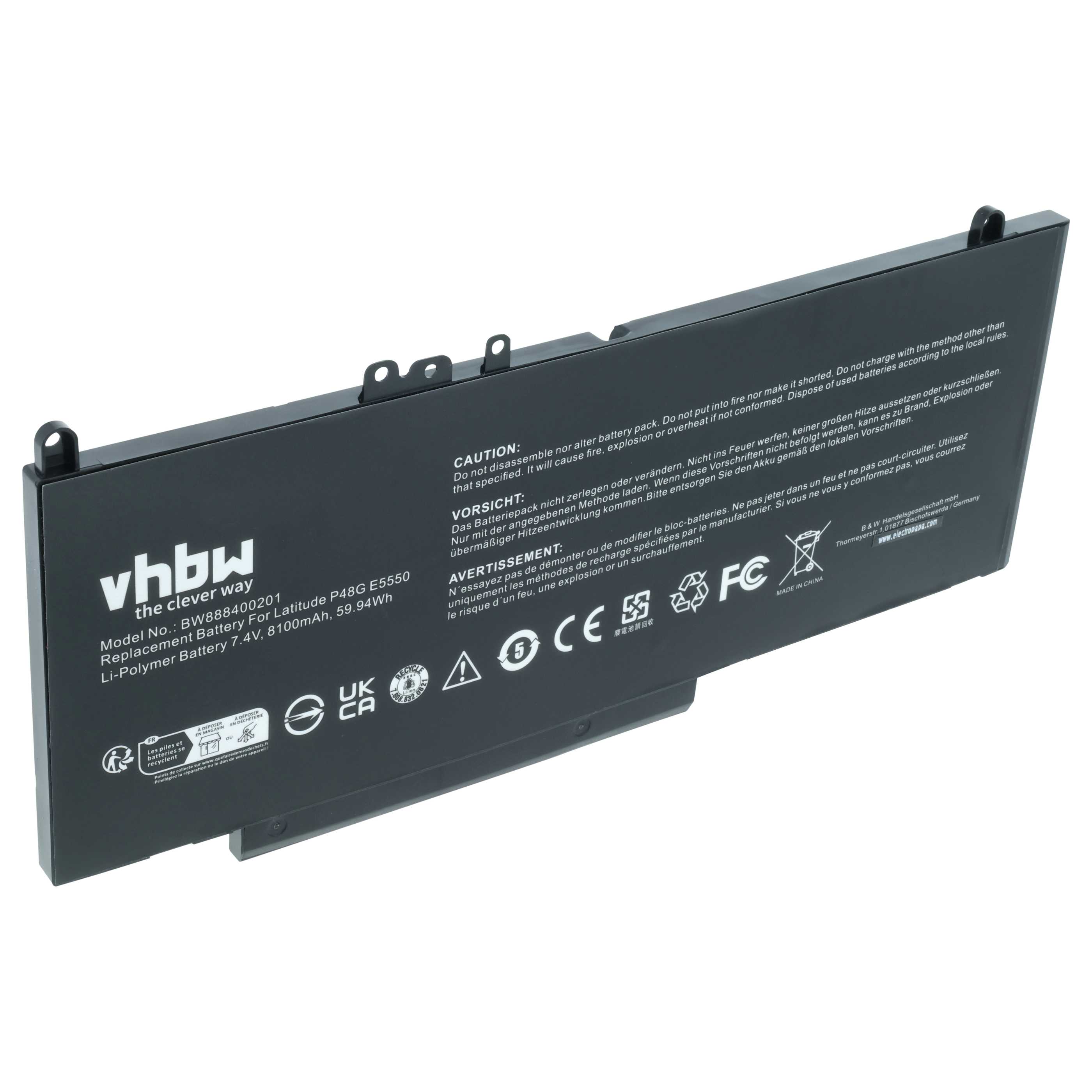 Batteria sostituisce Dell 079VRK, 0G5M10, 1KY05, 0WYJC2, 451-BBLL per notebook - 8100mAh 7,6V Li-Poly