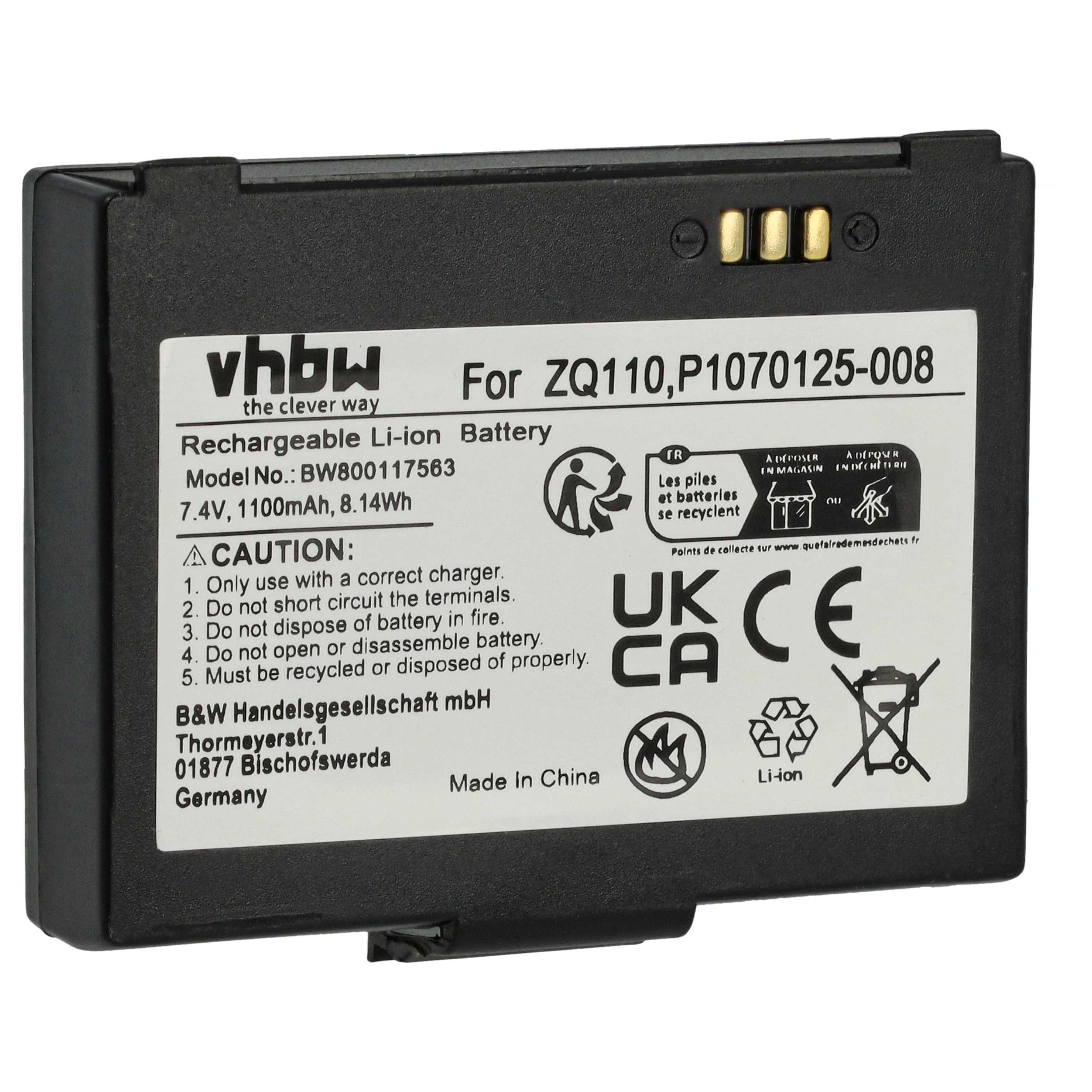Akku als Ersatz für Bixolon K409-00007A, PBP-R200 für Bixolon Barcodescanner - 1100mAh 7,4V Li-Ion