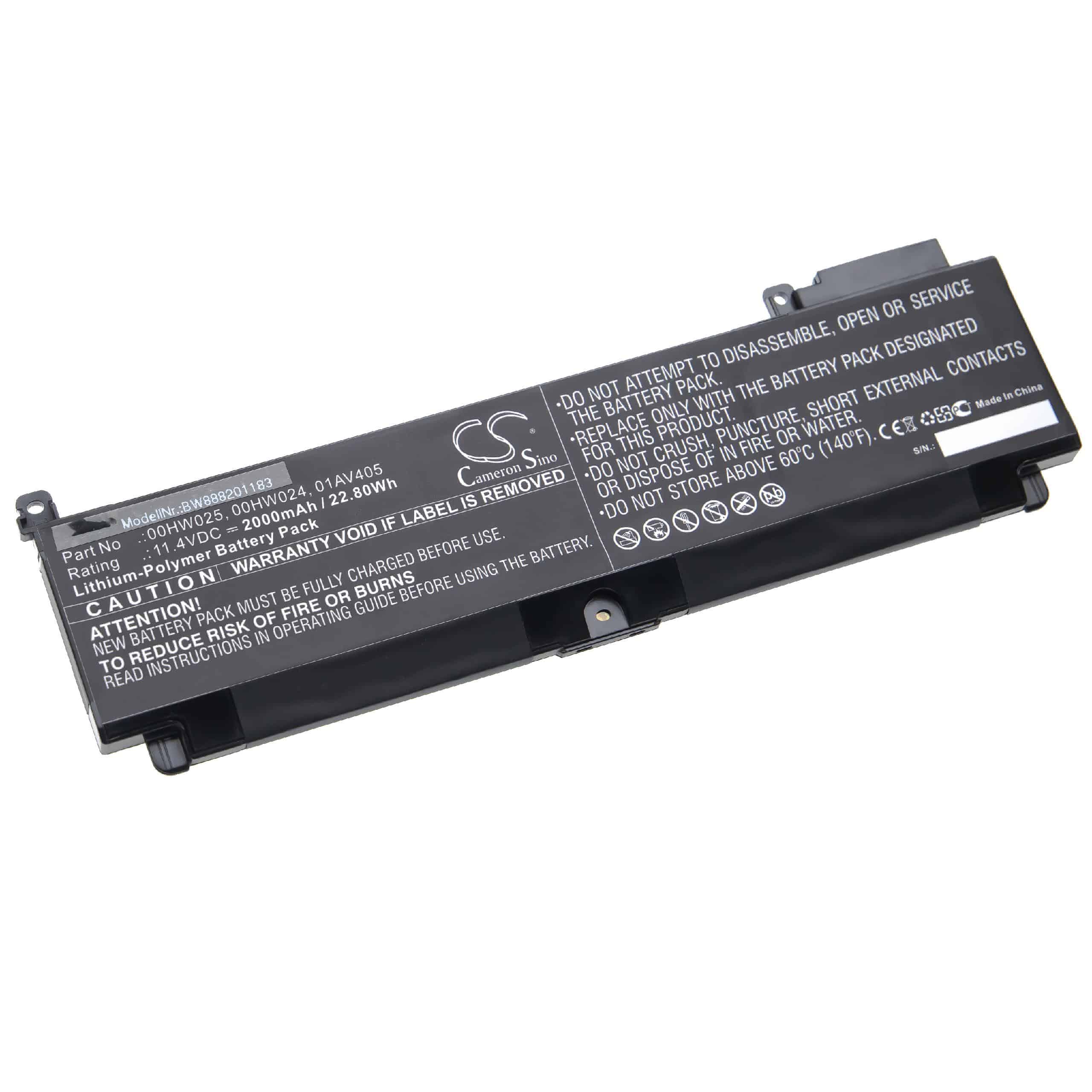 Batería reemplaza Lenovo 00HW023, 00HW024, 00HW022 para notebook Lenovo - 2000 mAh 11,4 V Li-poli negro