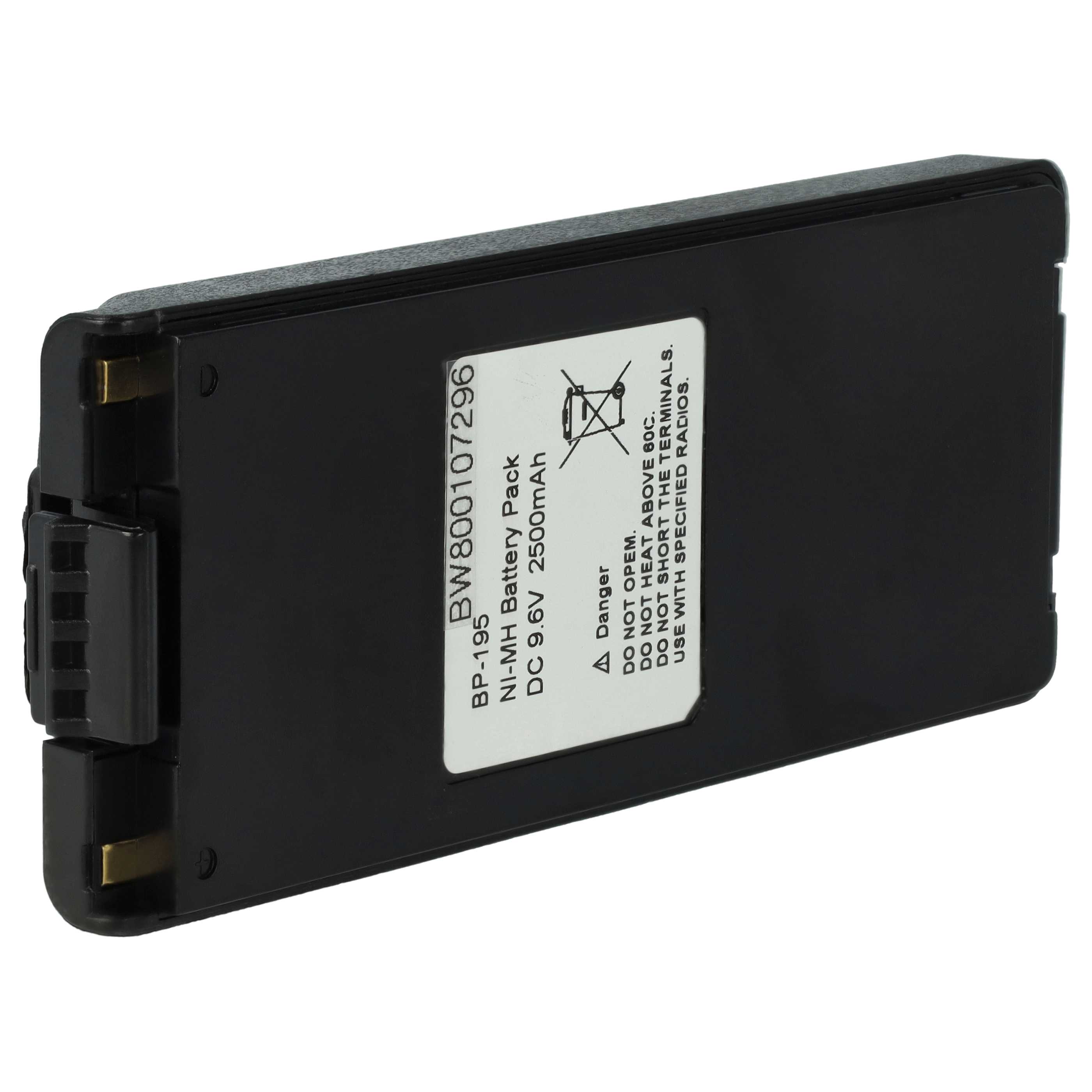 Batterie remplace Icom BP-195, BP-196H, BP-196, BP-196R pour radio talkie-walkie - 2500mAh 9,6V NiMH