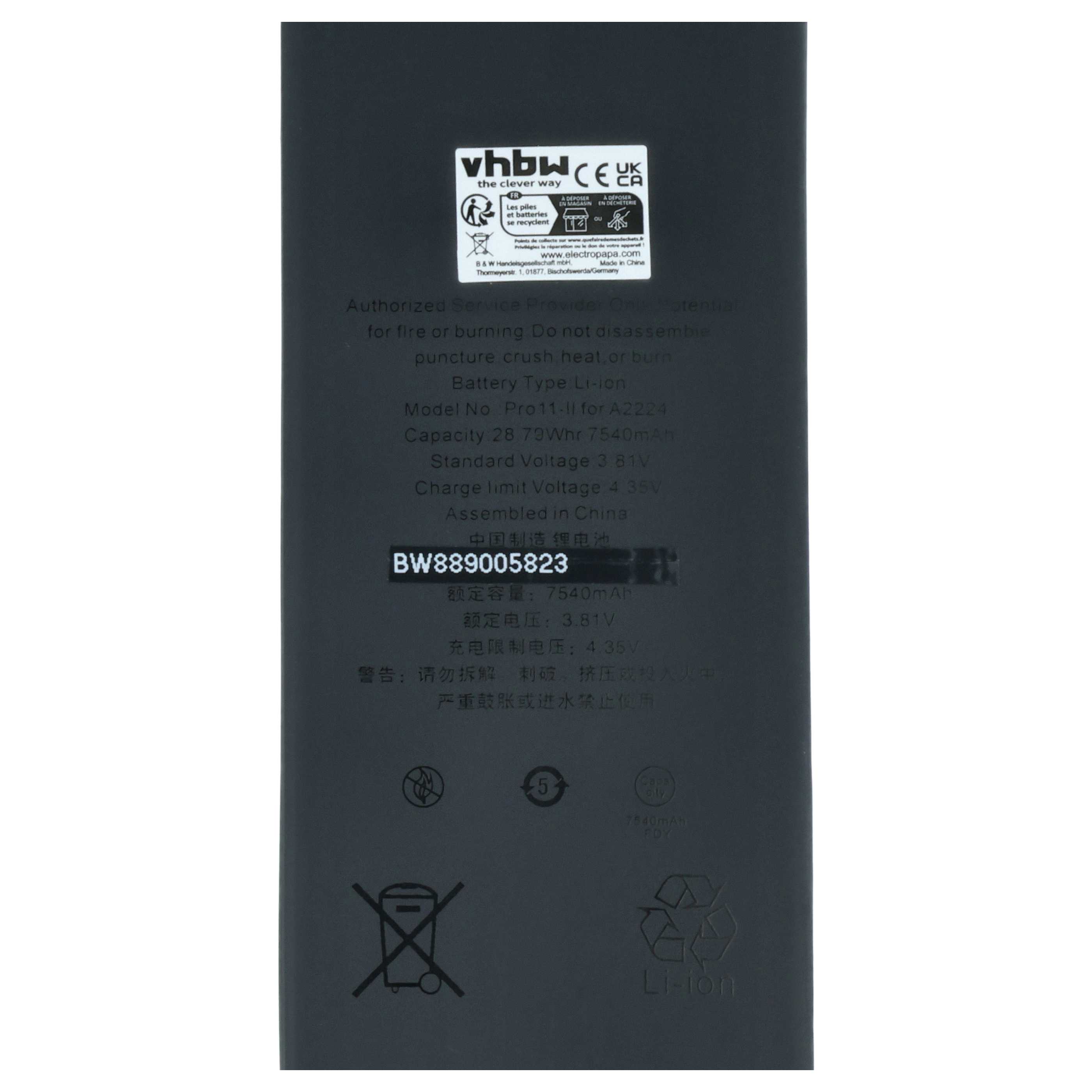 Batteria per tablet sostituisce Apple A2224 - 7540mAh 3,81V Li-Ion