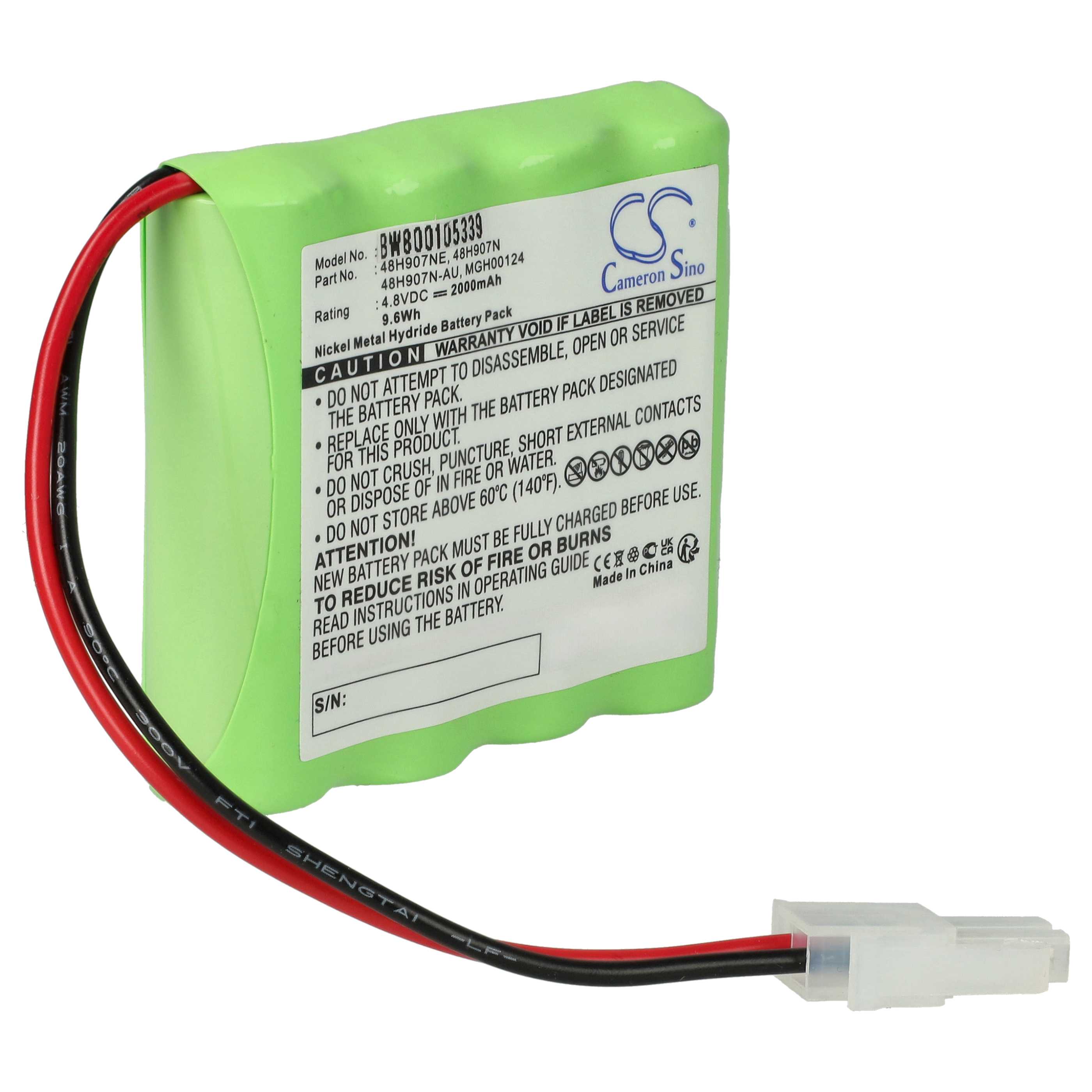 Batería reemplaza Omron 48H907N-AU, 48H907N, MGH00124, 48H907NE para tecnología médica (2000 mAh, 4,8 V, NiMH)
