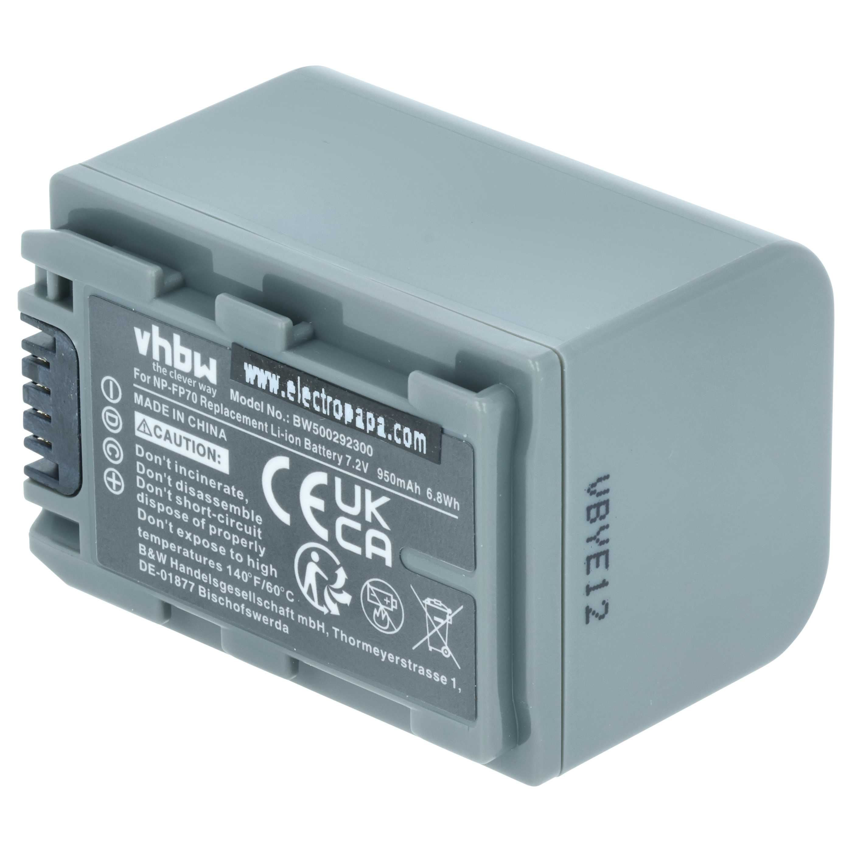 Videocamera 2x Battery replaces Sony NP-FP60, NP-FP51, NP-FP50, NP-FP30, NP-FP70 - 950 mAh 7.2 V Li-Ion