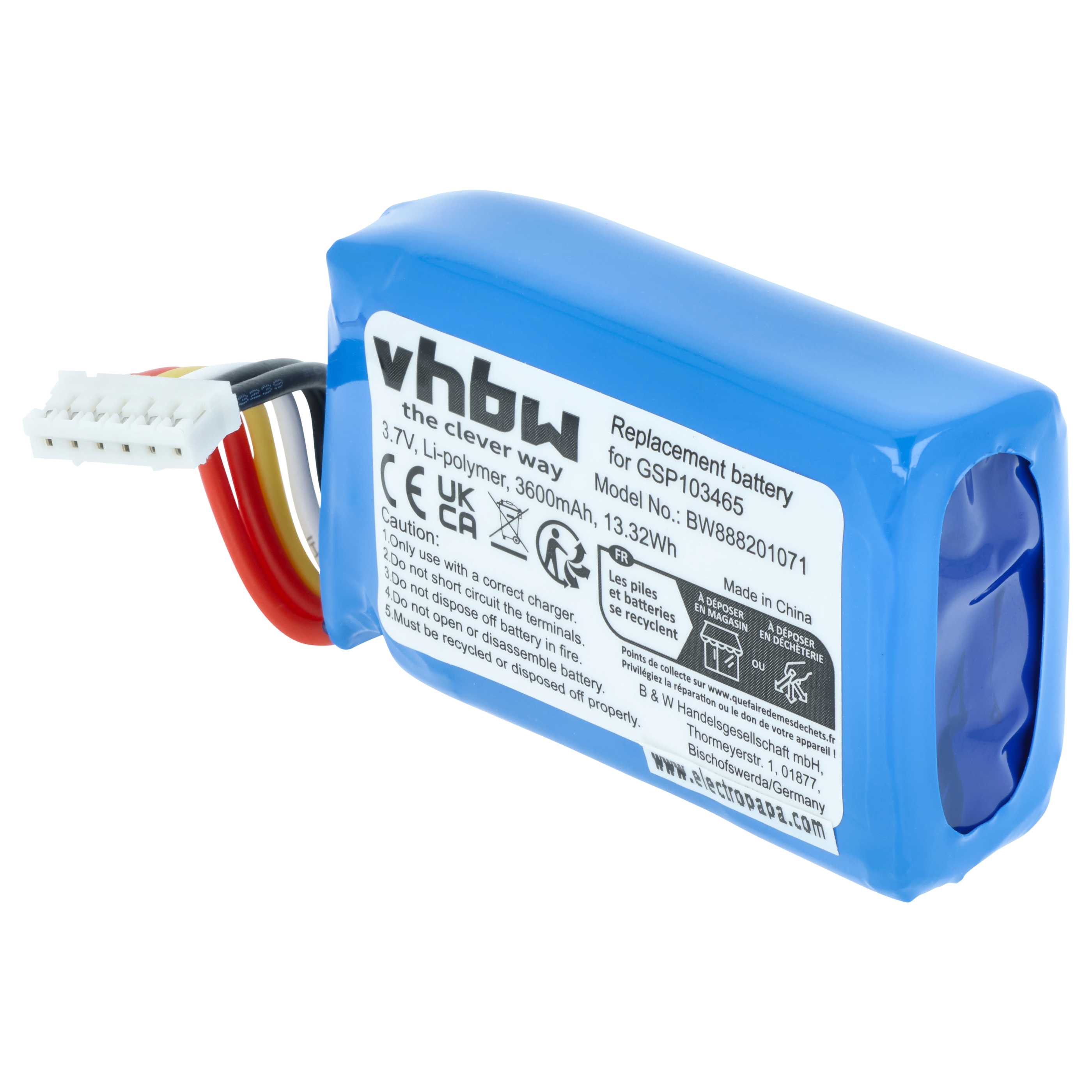 Batteria sostituisce JBL GSP103465 per altoparlanti - 3600mAh 3,7V Li-Poly