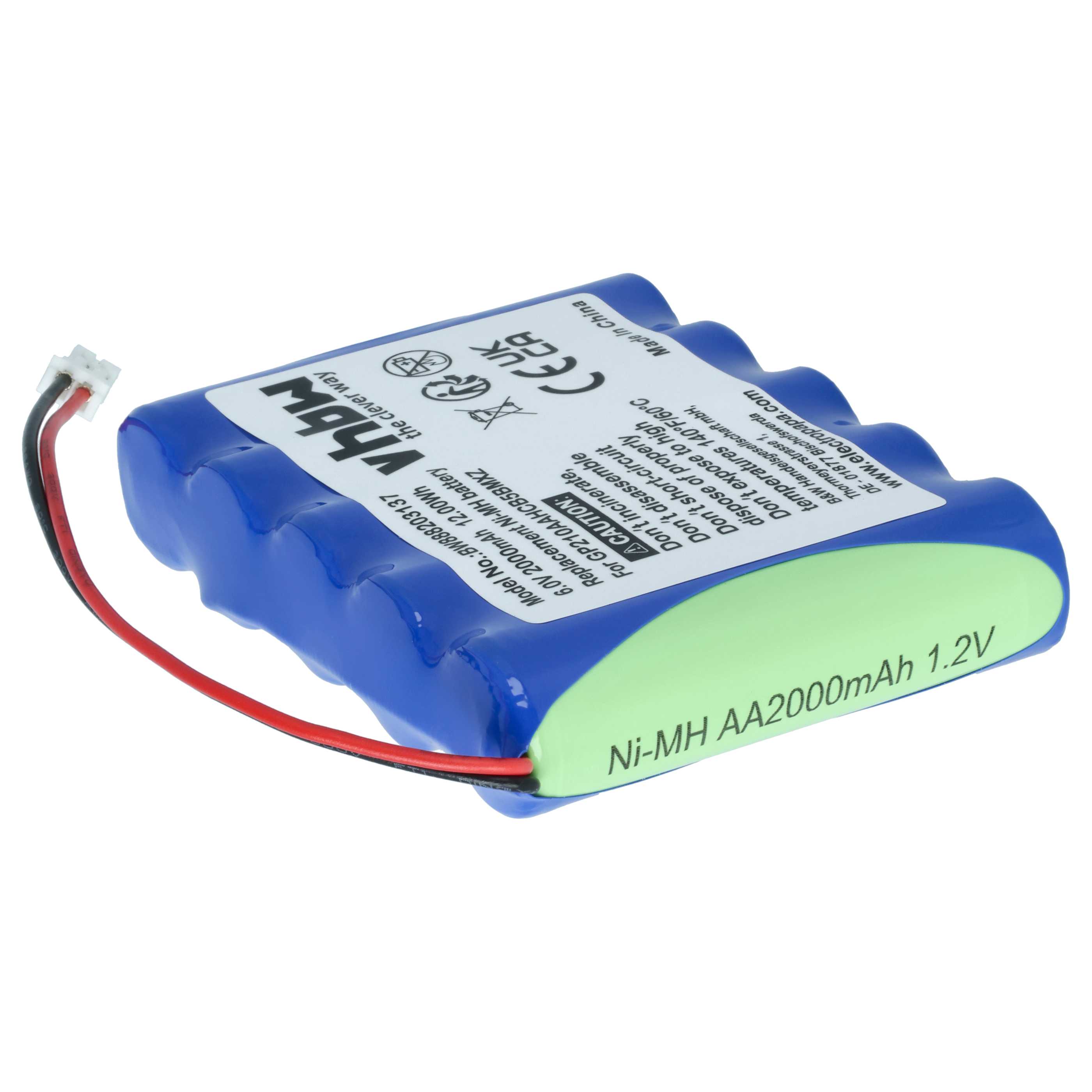 Batería reemplaza VDW GP210AAHCB5BMXZ para tecnología médica (2000 mAh, 6 V, NiMH)