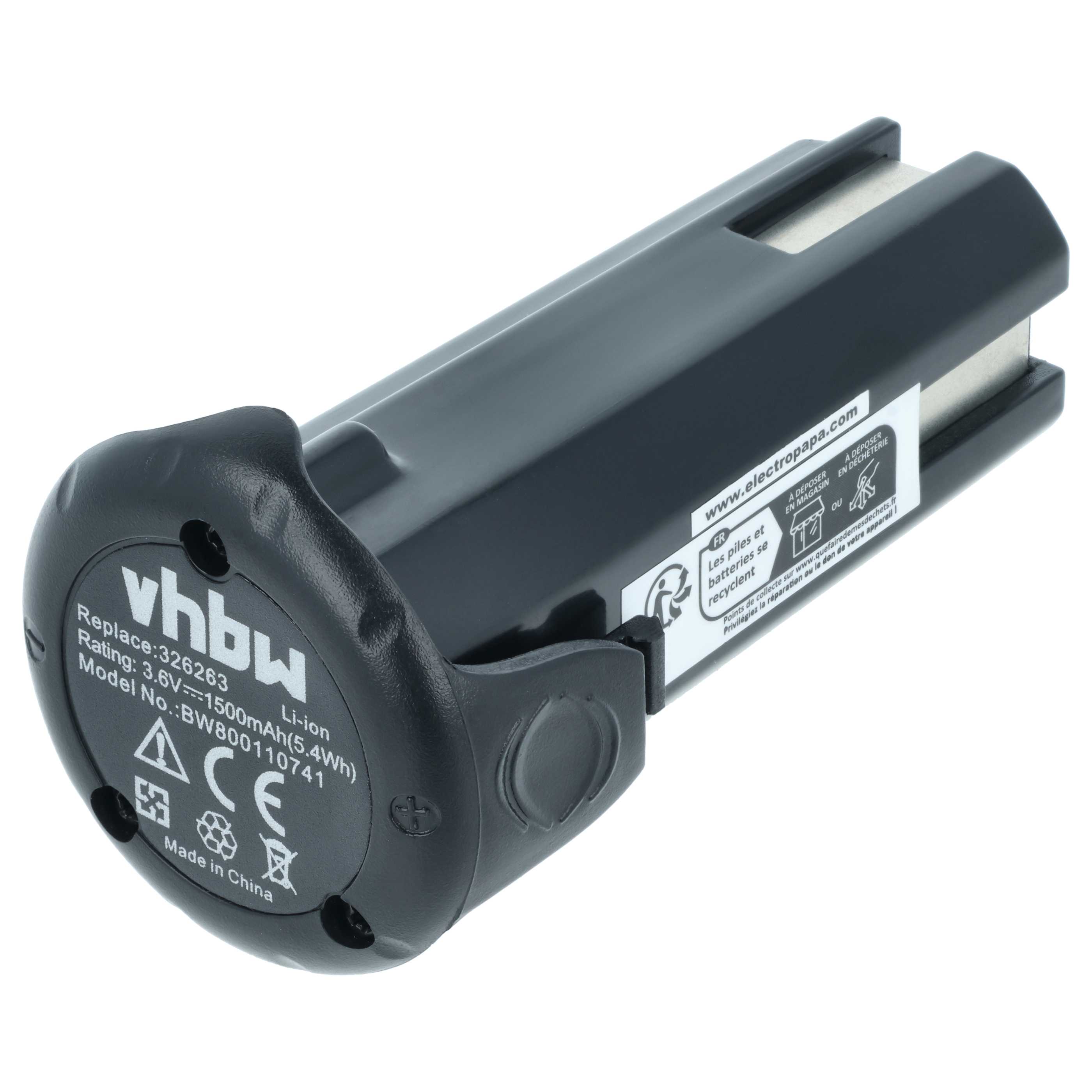 Battery replaces Bostitch 9B12070R Electric Power Tool - 1500 mAh, 3.6 V, Li-Ion
