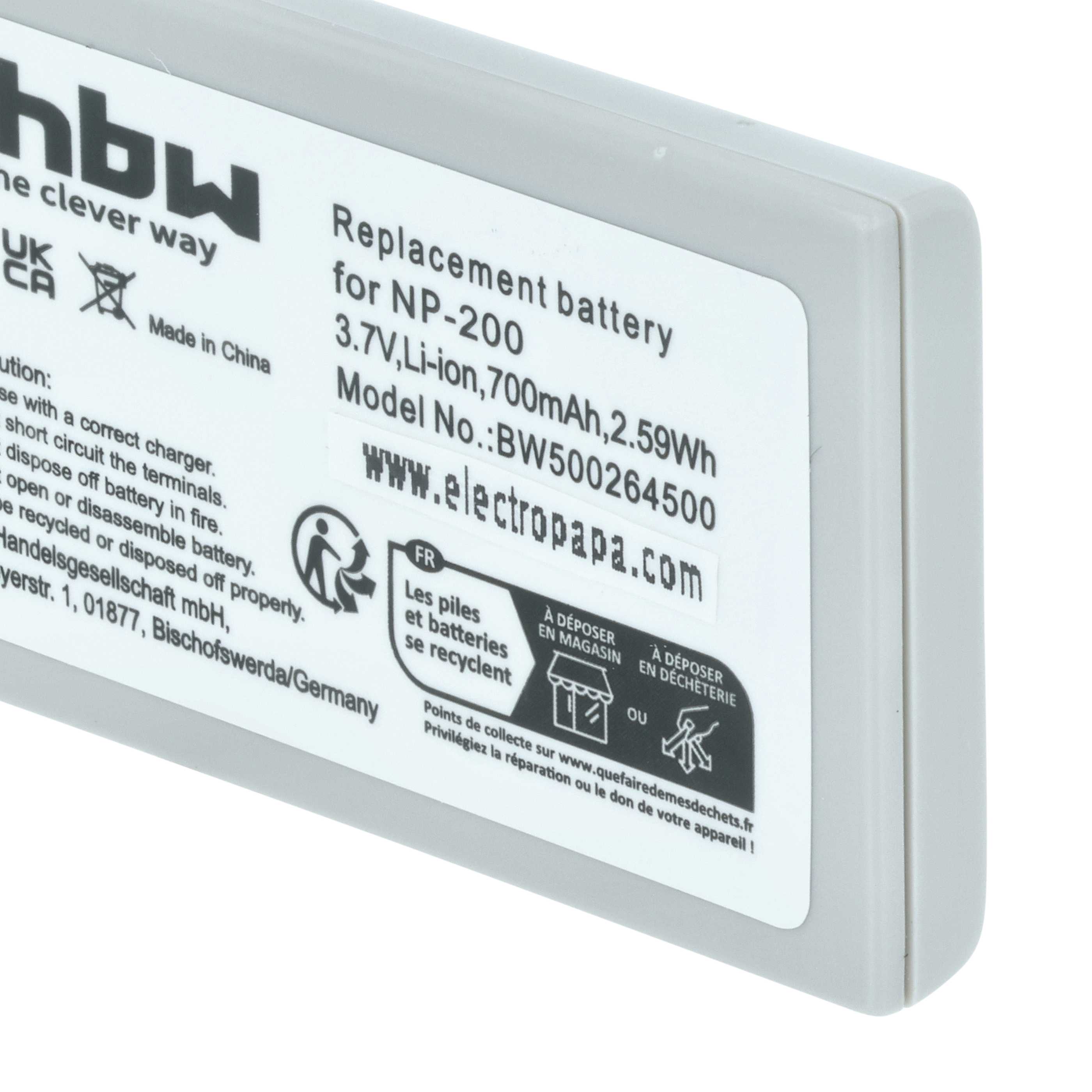 Videocamera Battery replaces Minolta NP-200 - 700 mAh 3.7 V Li-Ion
