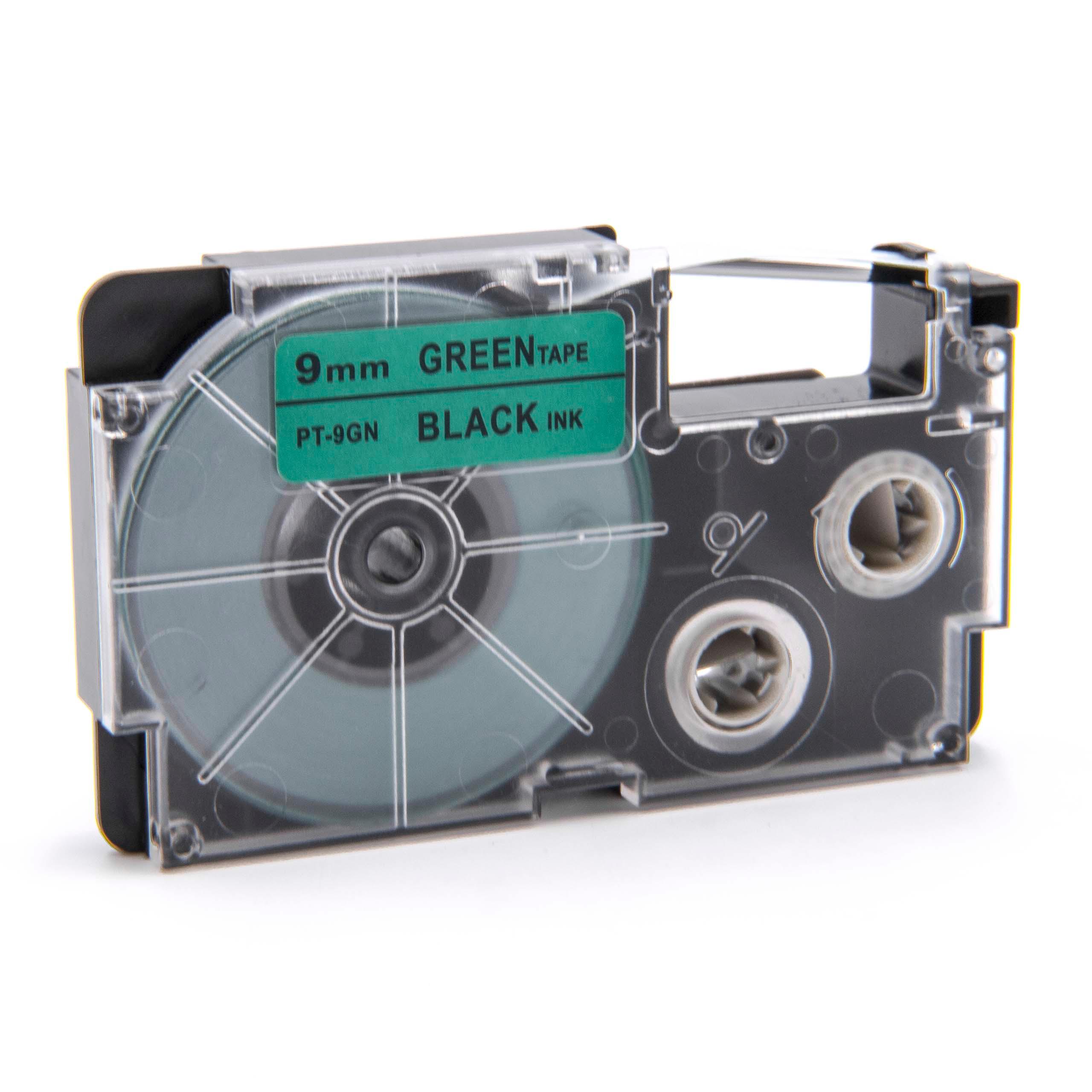 Cassette à ruban remplace Casio XR-9GN1 - 9mm lettrage Noir ruban Vert