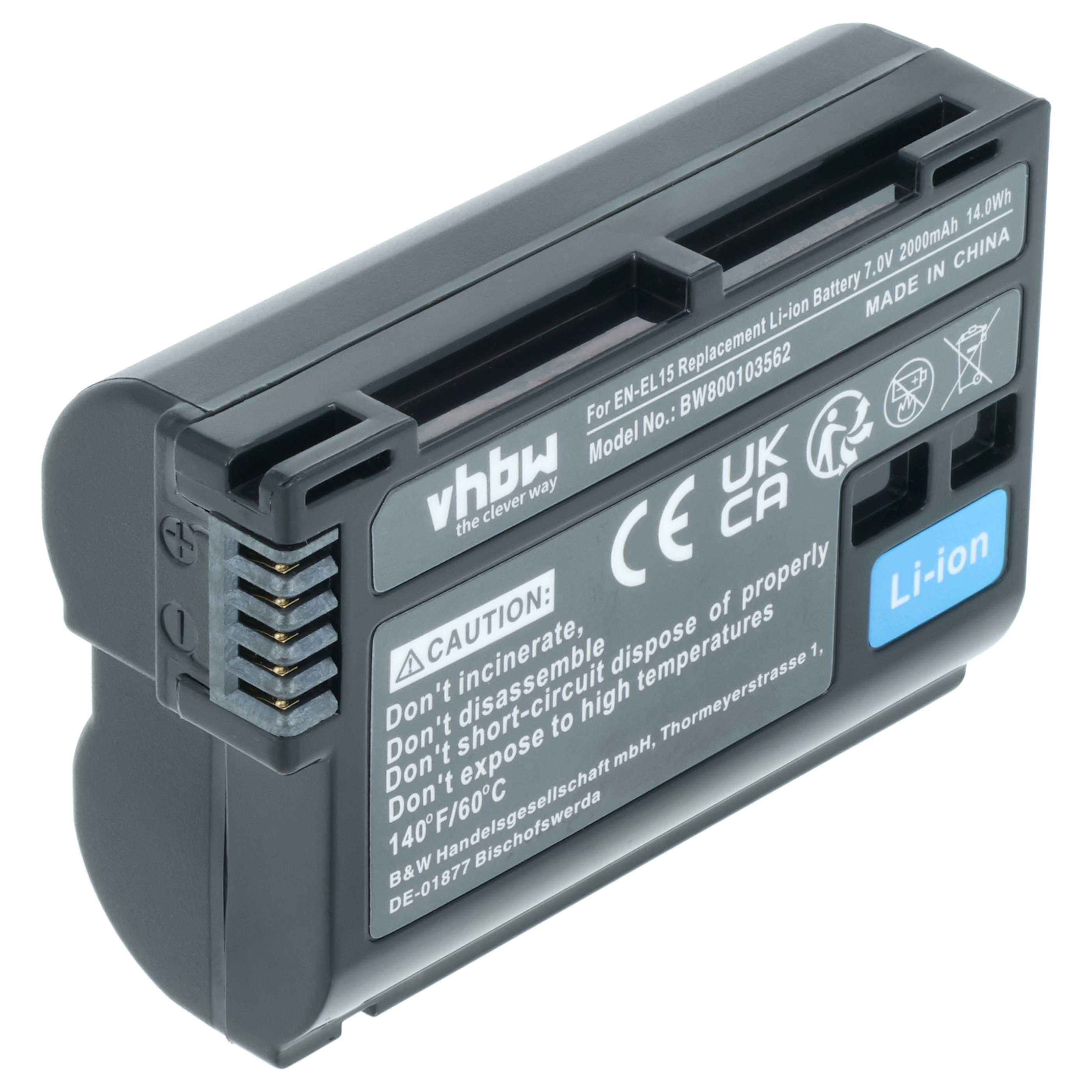 Battery Replacement for Nikon EN-EL15, EN-EL15b, EN-EL15A, EN-EL15c - 2000mAh, 7V, Li-Ion with Info Chip