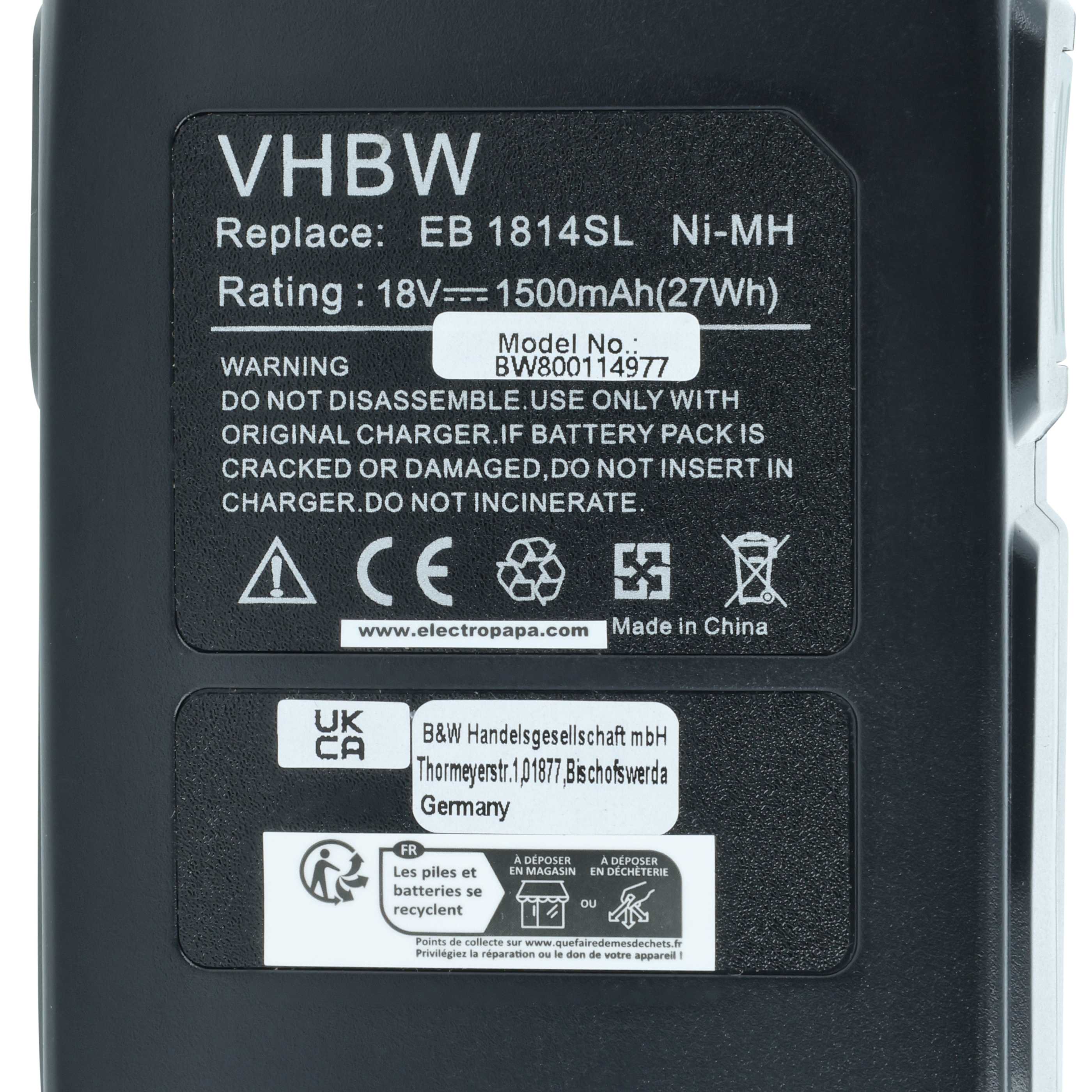 2x Batteria sostituisce Hitachi BCC 1815, BCH 1820, EB 1814SL, EB 1812S per attrezzo - 1,5Ah 18V NiMH