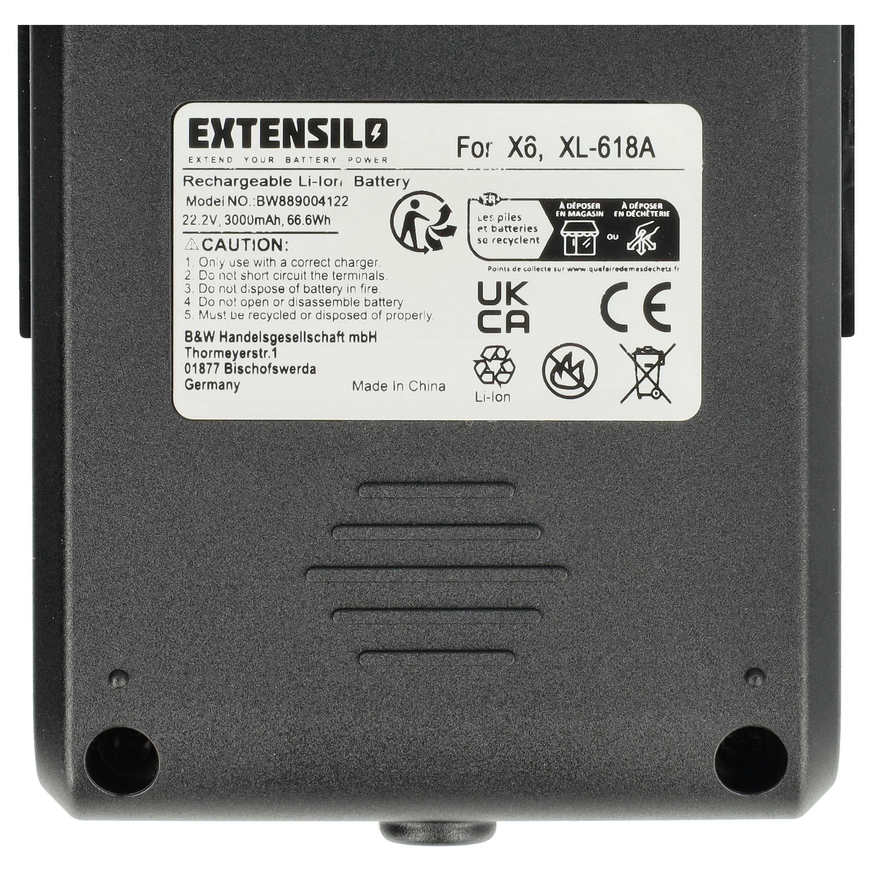Battery replaces Moosoo XL-618A for Moosoo 3000mAh, 22.2V, Li-Ion
