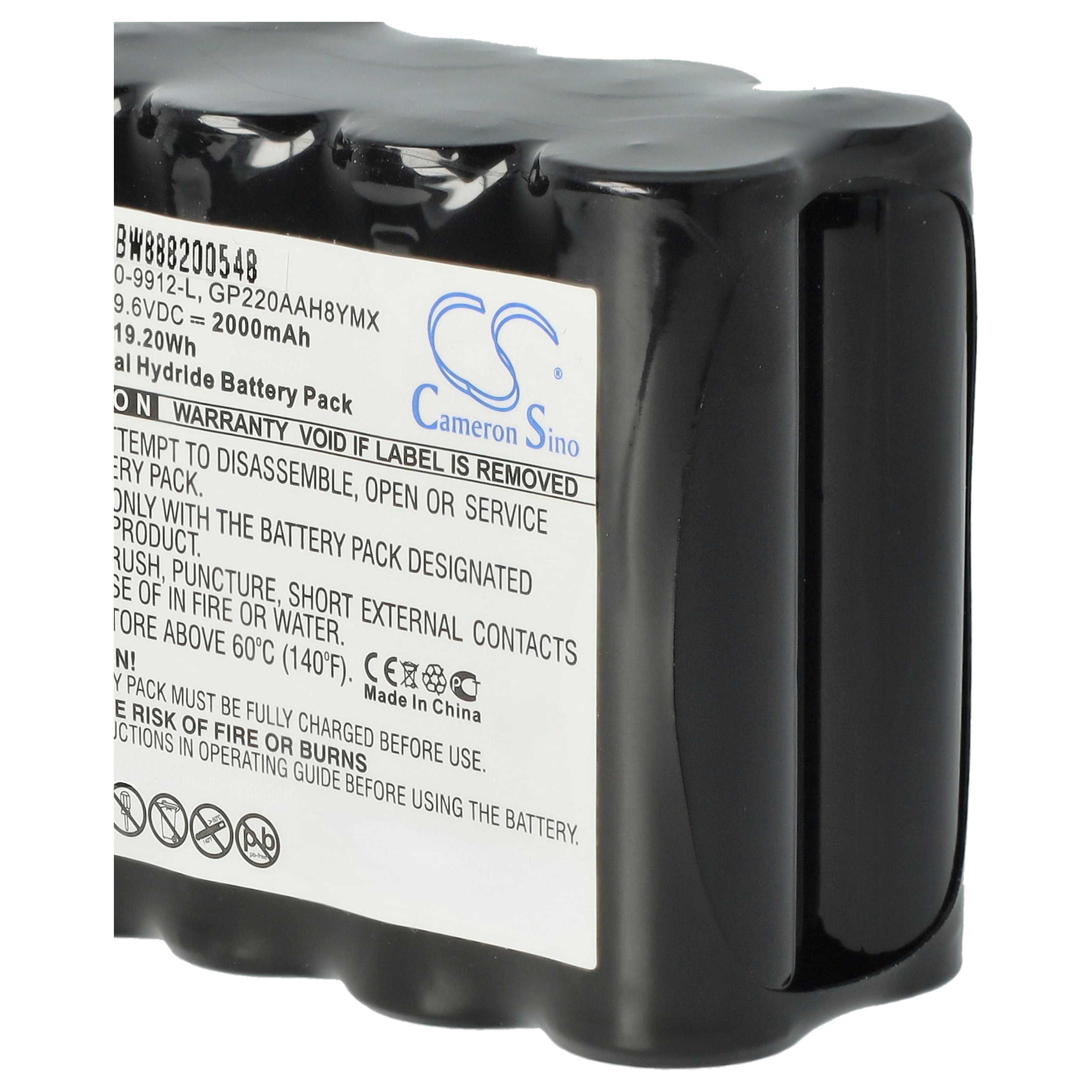 Alarm System Battery replaces Visonic GP220AAH8YMX, 0-9912-L - 2000 mAh 9.6 V NiMH