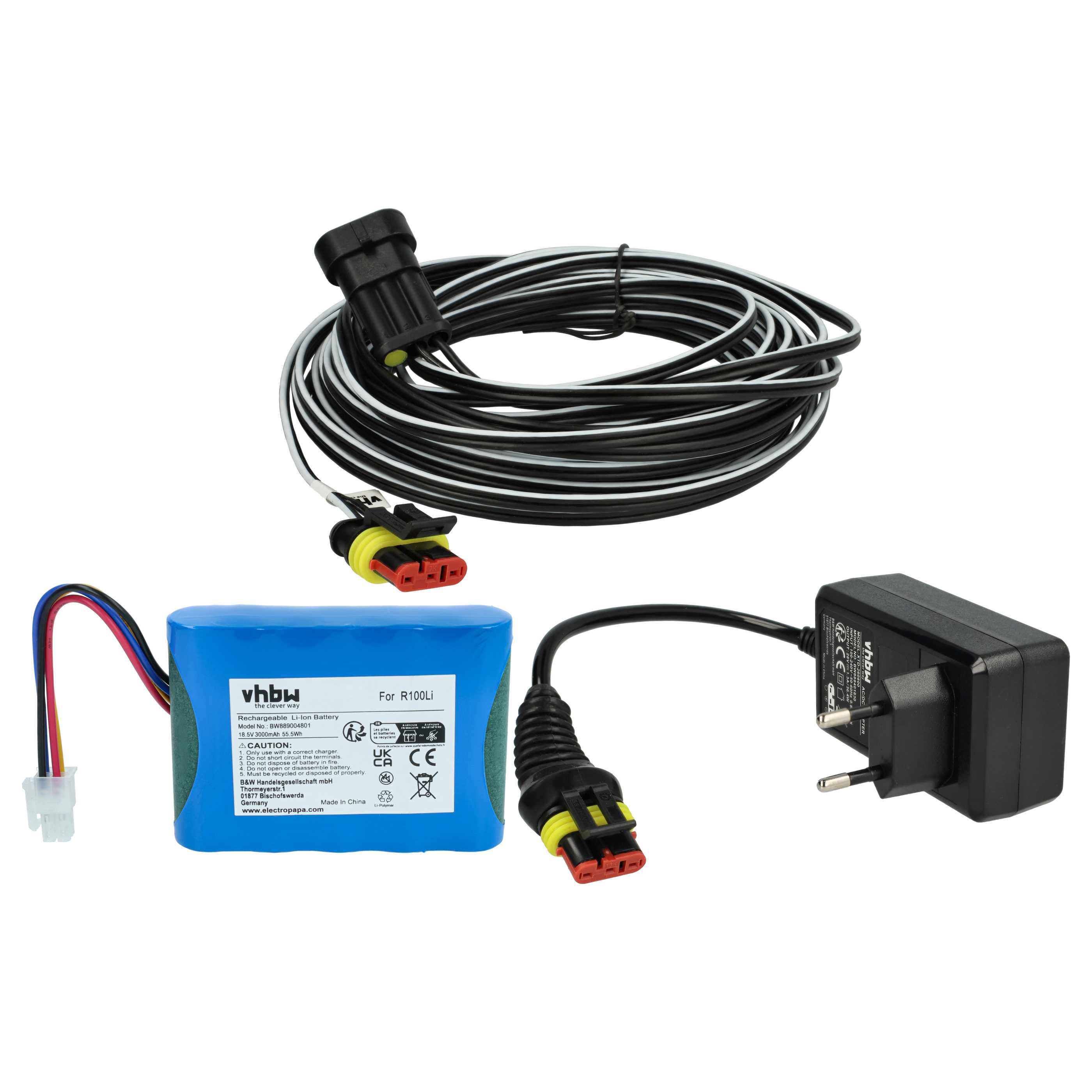 alimentatore, batteria 3000 mAh, cavo da 10 m sostituisce Gardena 00057-98.251.01 per McCulloch